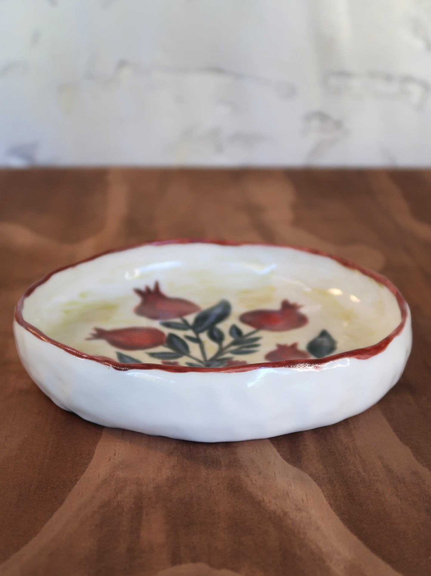Pomegranate Shallow Bowl – Hand-Painted, Hand-Pinched