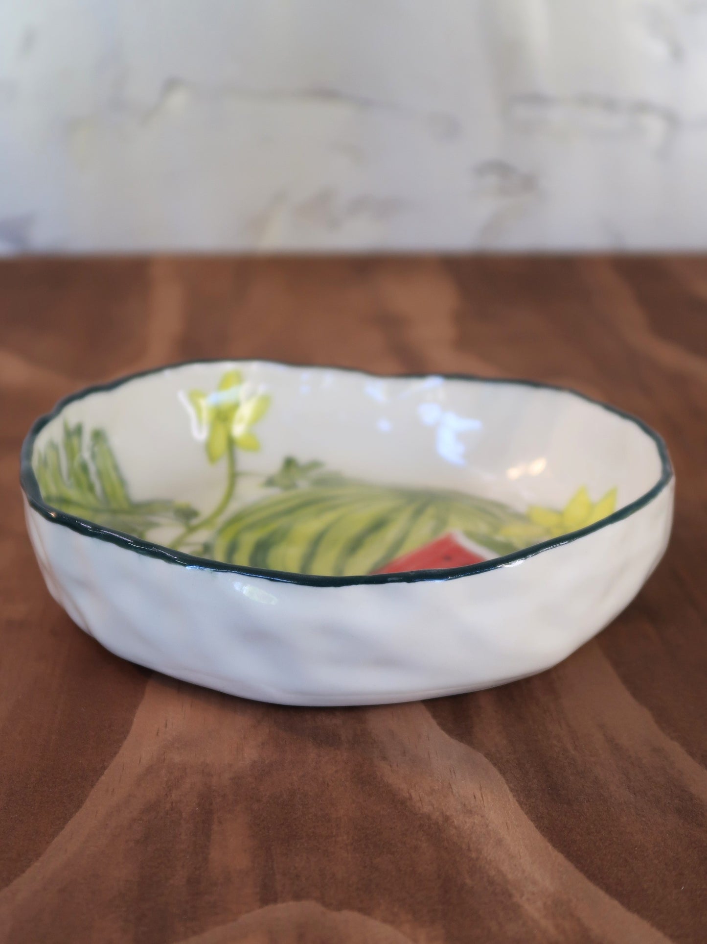 Watermelon shallow bowl —Hand-Painted, Hand-Pinched