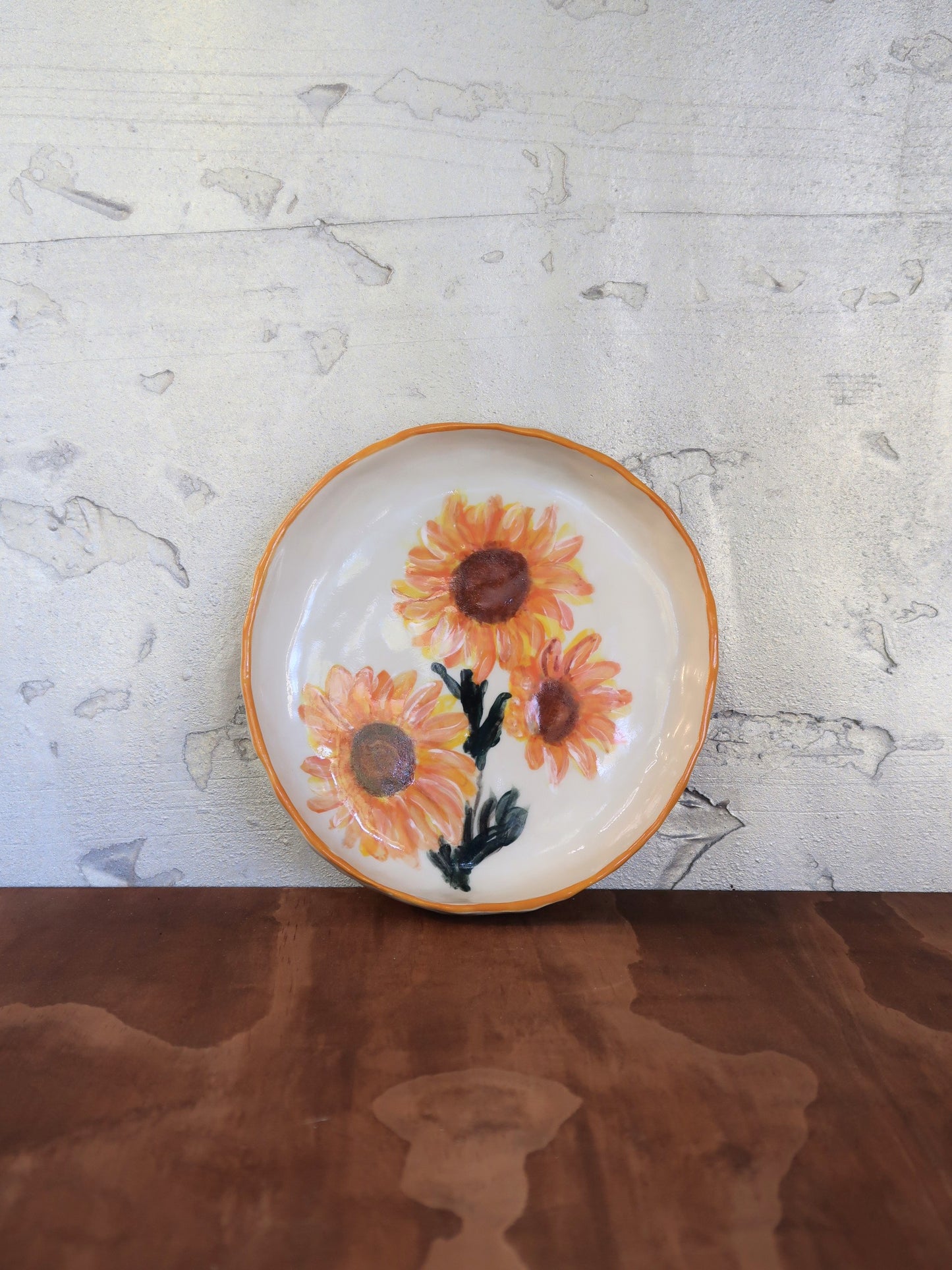 Sunflower Shallow Bowl — Hand-Painted, Hand-Pinched
