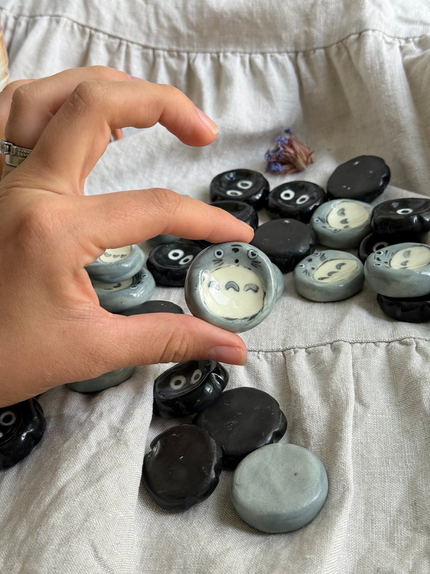 Set of 2 Handmade Ceramic Worry Stones - Thumb Stones with Cute Eyes - Anxiety Relief Gift - SL ceramics 