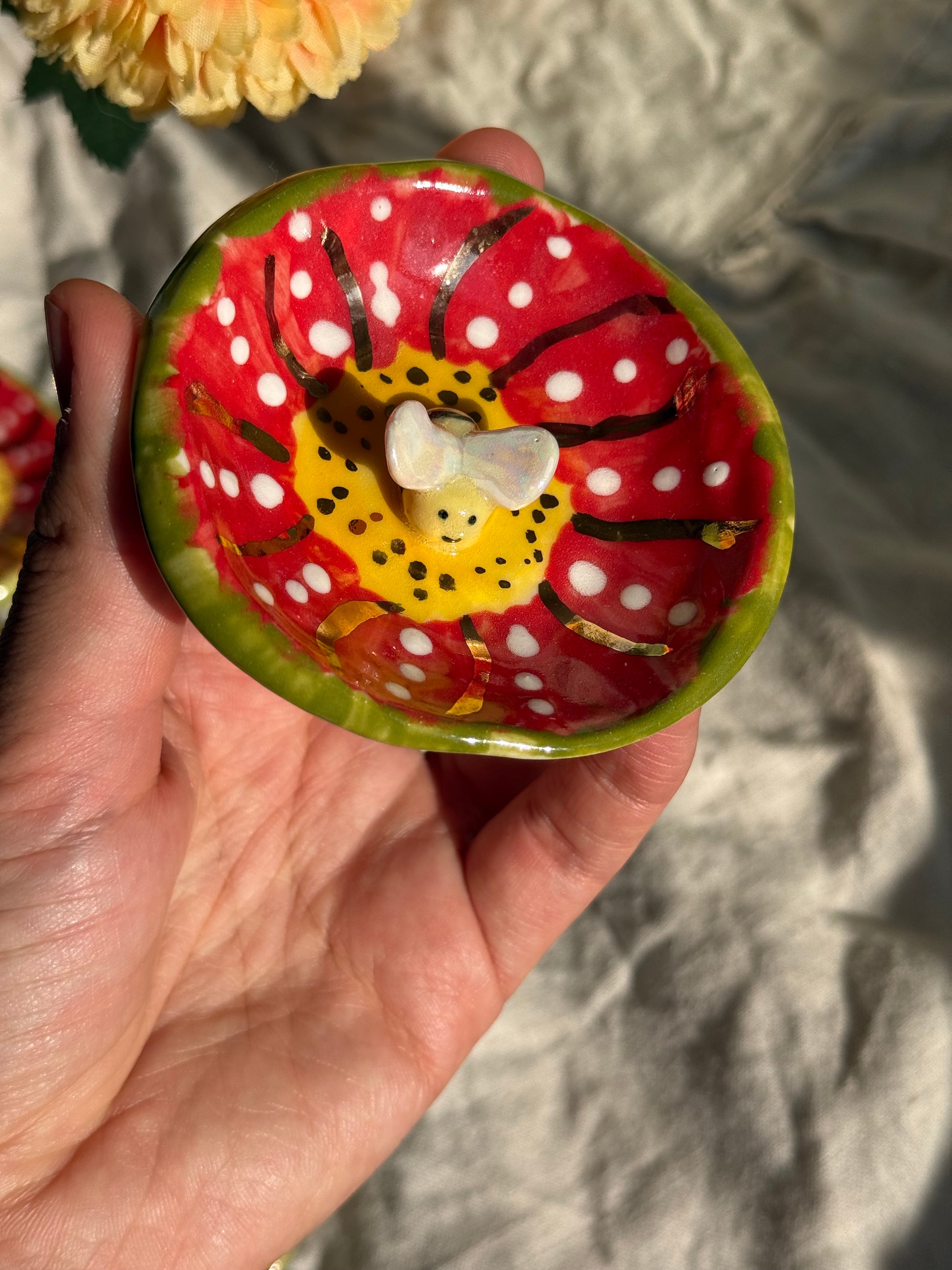 Gold accent ceramic dish close-up - handmade pottery Australia