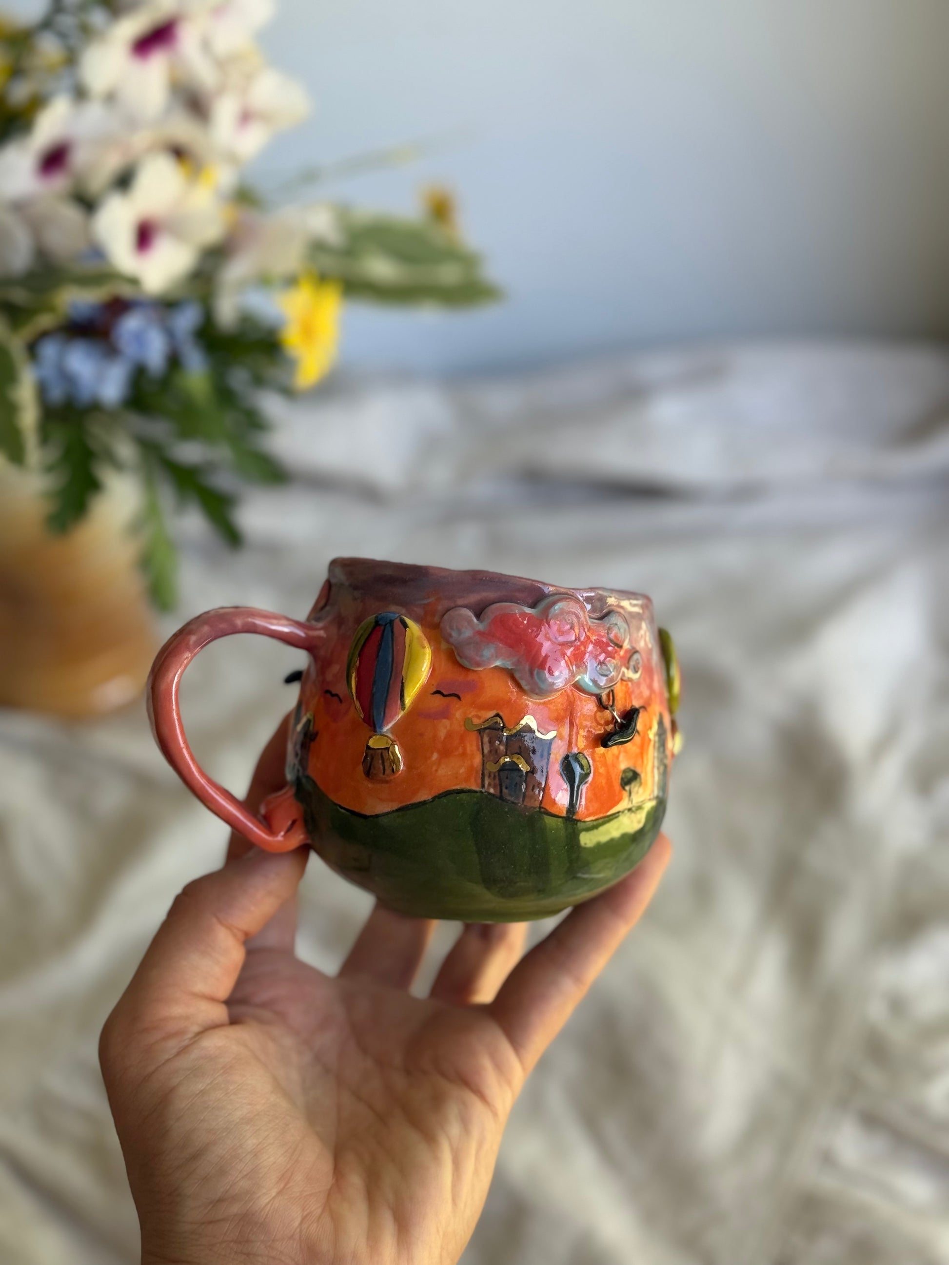 Style C hot air balloon mug handle detail – handmade ceramics SL Ceramics