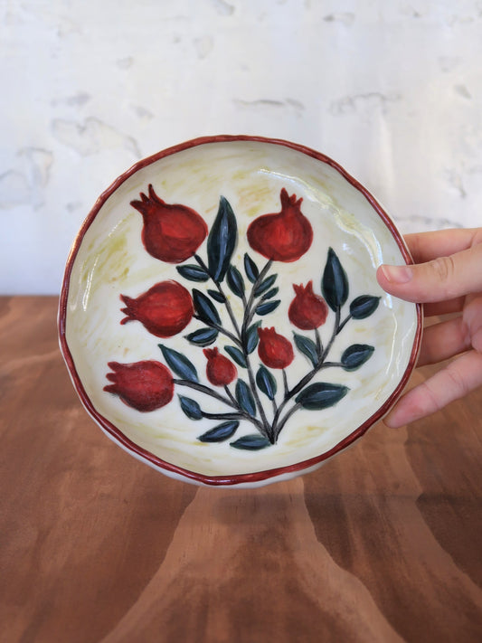 Pomegranate Shallow Bowl – Hand-Painted, Hand-Pinched