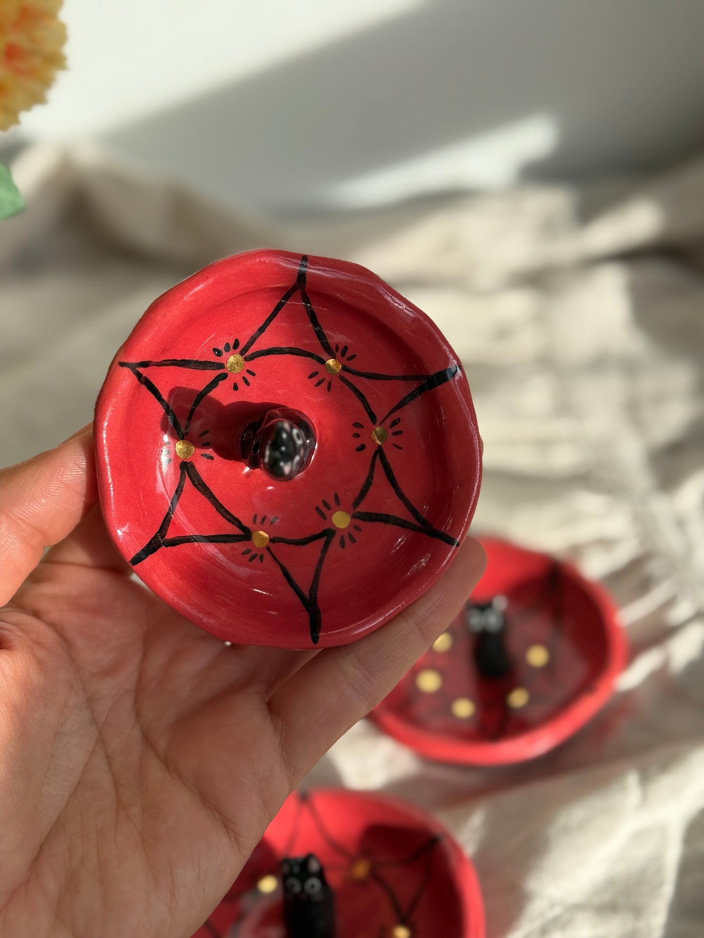 Handmade Ceramic Black Cat Ring Dish