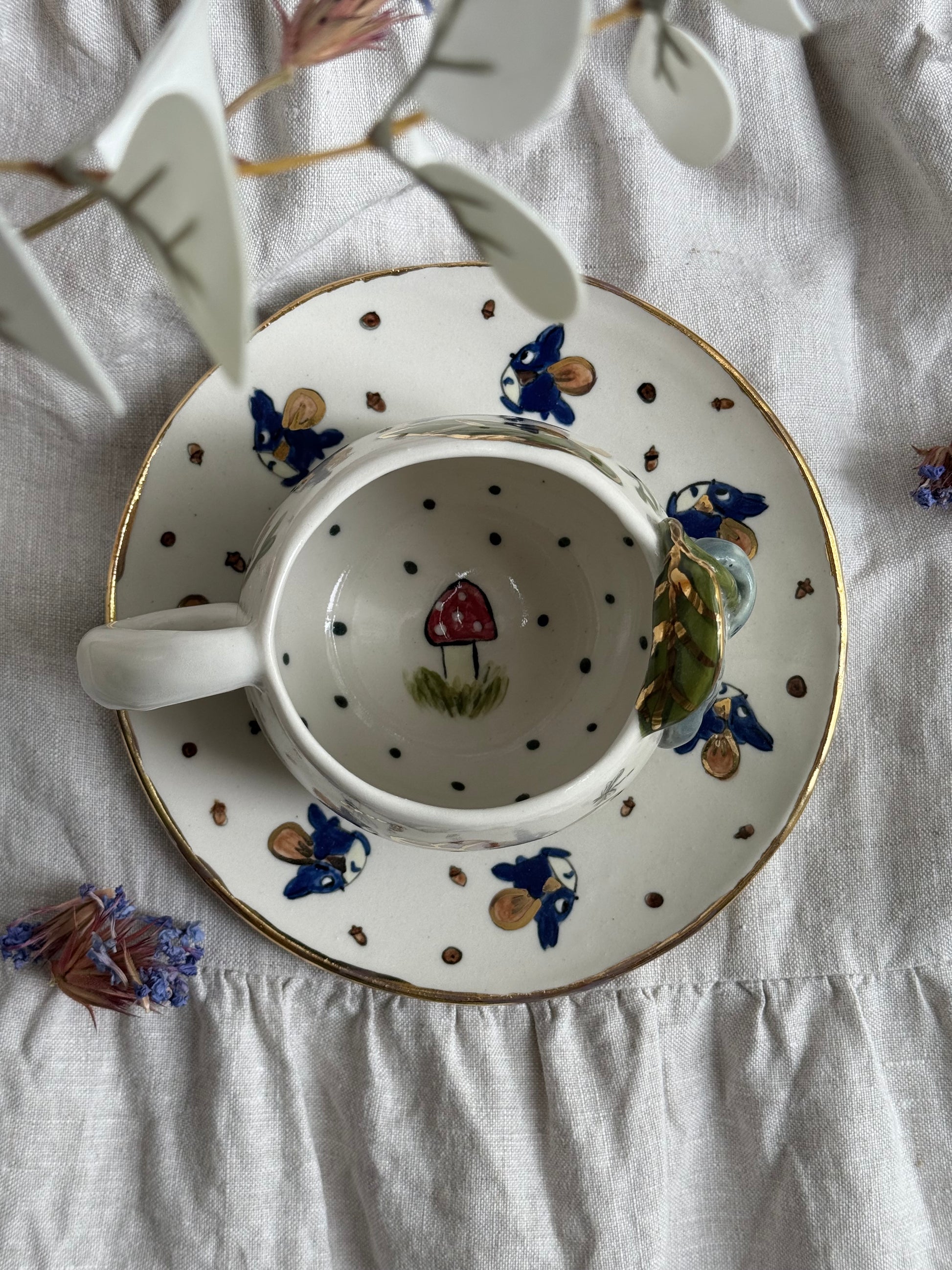 Totoro Set Mug and Plate with 22k gold - SL ceramics 