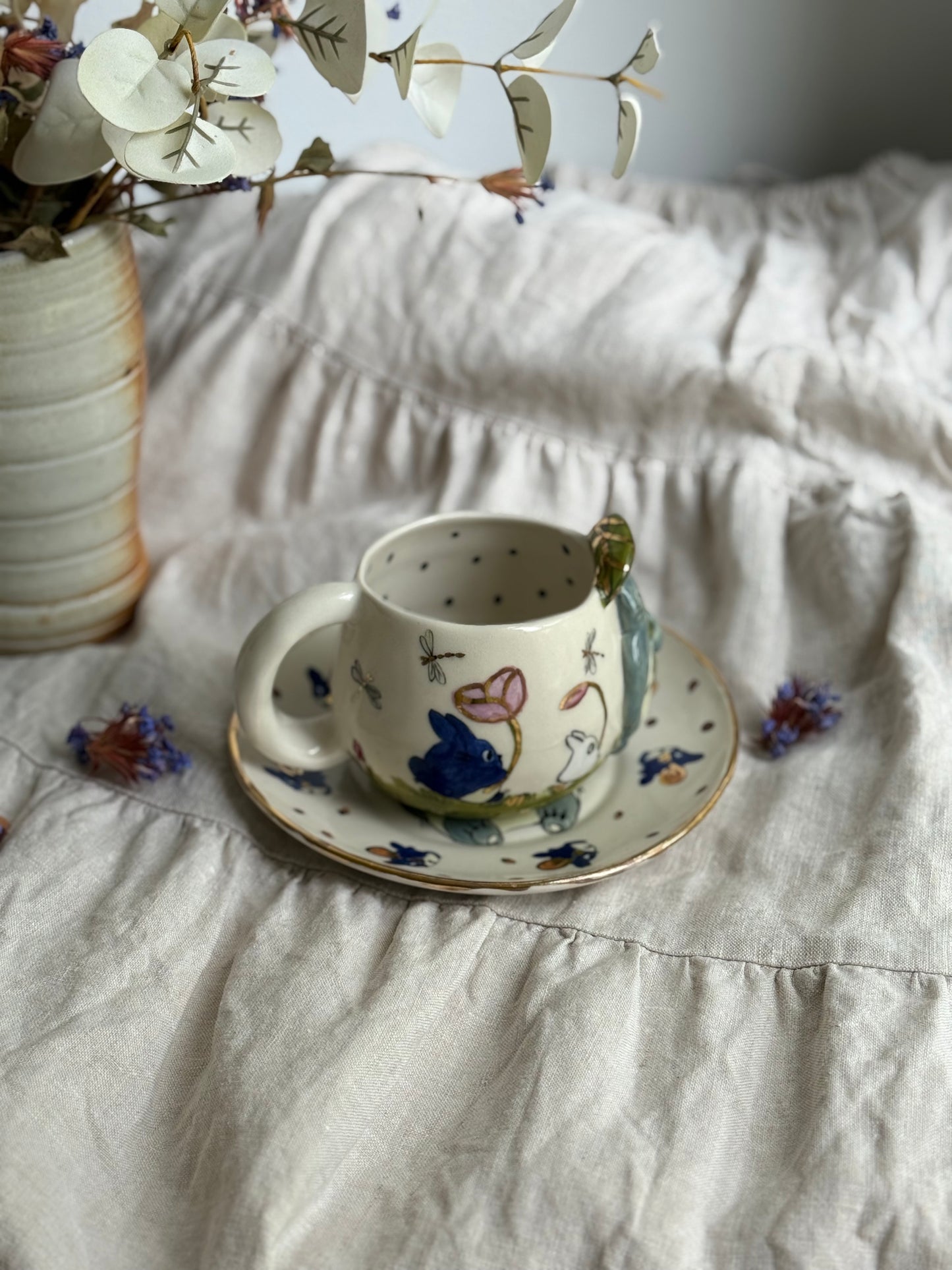 Totoro Set Mug and Plate with 22k gold - SL ceramics 