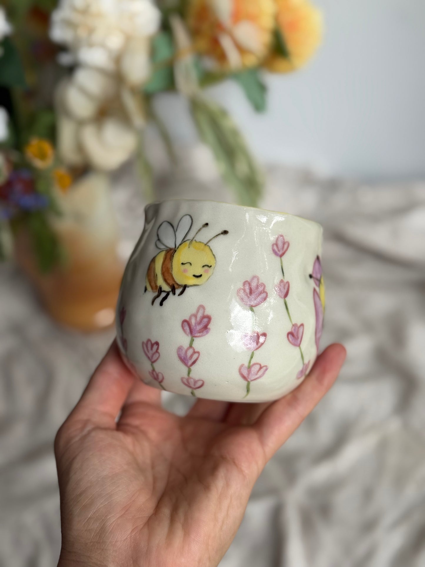 Hand-thrown bee stoneware mug – unique ceramic gift Melbourne Australia