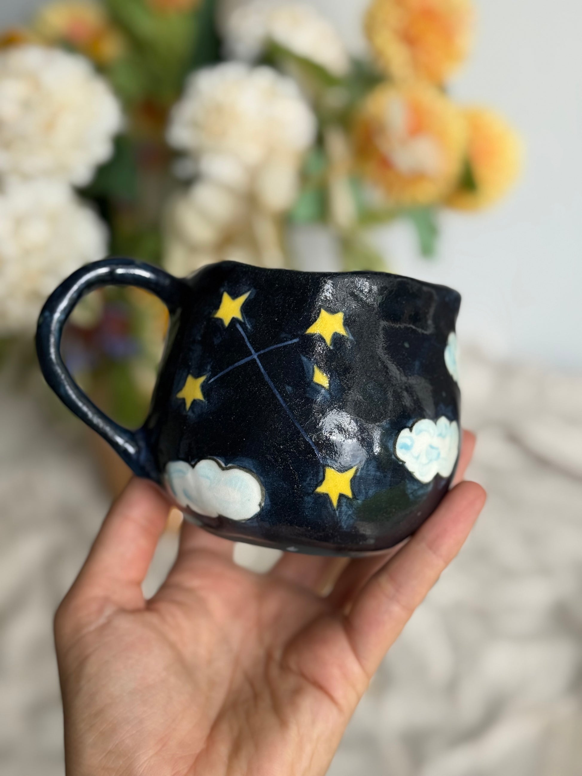 Sleeping kitten cloud mug back view – artisan handmade ceramics SL Ceramics