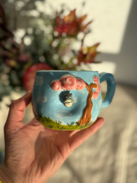 Totoro Ceramic Mug with Hanging Charm - SL ceramics 