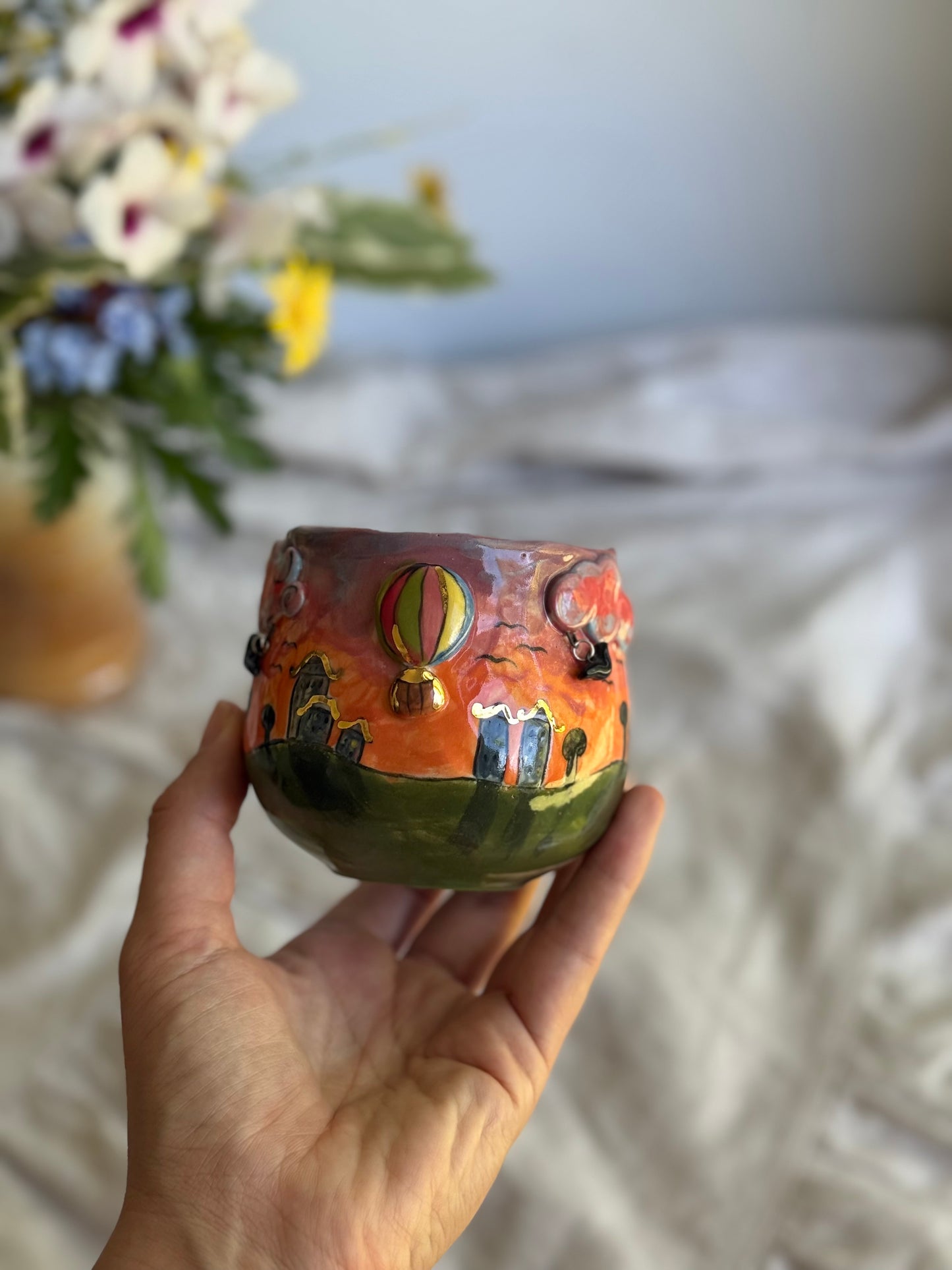 Style C sunset mug lifestyle shot – handmade ceramic gift Melbourne Australia