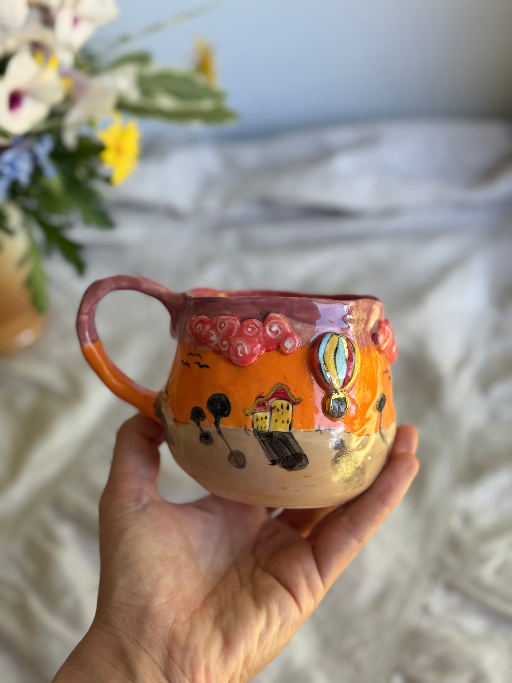 3D cloud and balloon mug side view – artisan pottery SL Ceramics