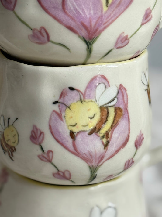 Sweet Dreams Bee handmade ceramic mug front view – SL Ceramics Australia