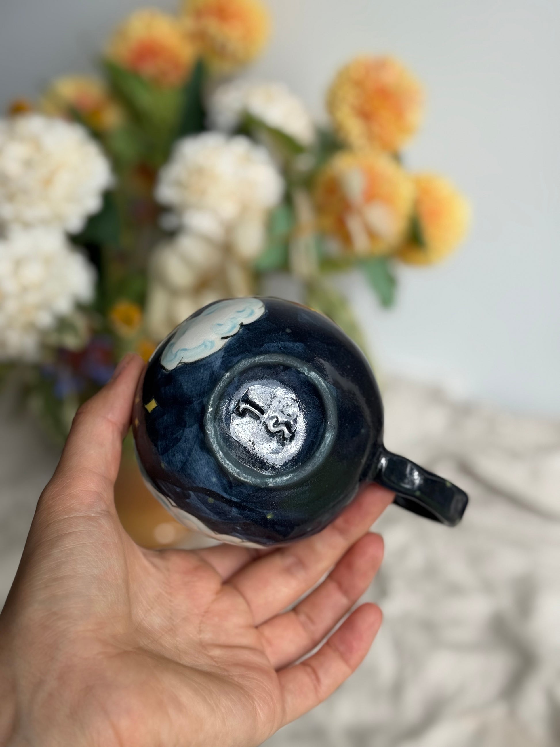Sleeping kitten mug styled with coffee – handmade ceramic Australia