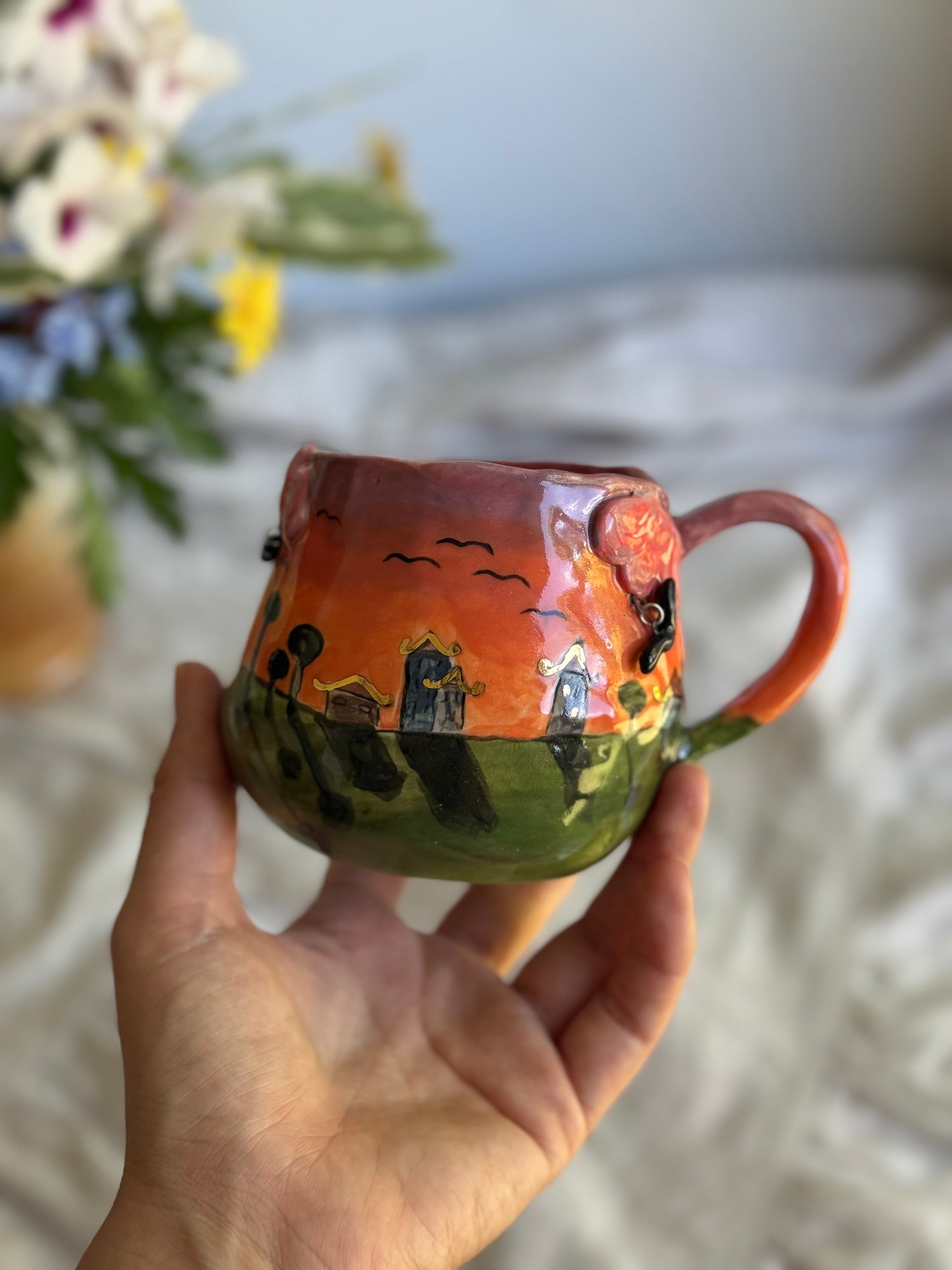 Style B hot air balloon stoneware mug front view – handmade ceramics Australia