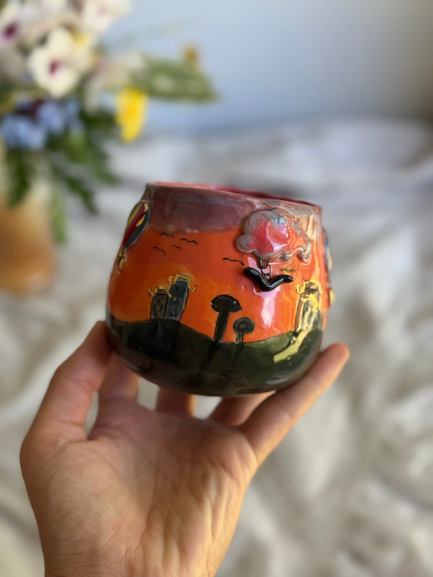 Style C hot air balloon stoneware mug front view – handmade ceramics Australia