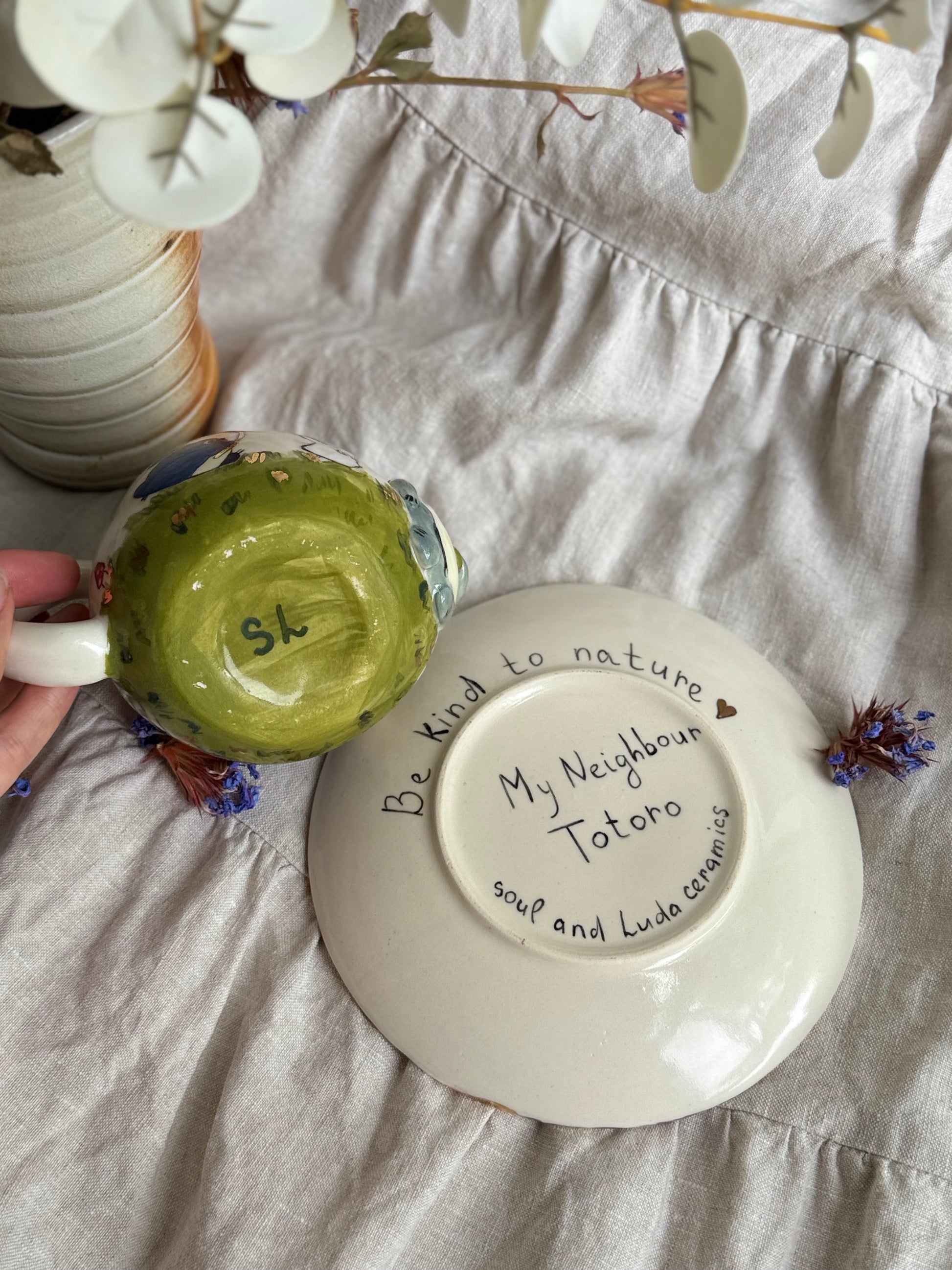 Totoro Set Mug and Plate with 22k gold - SL ceramics 