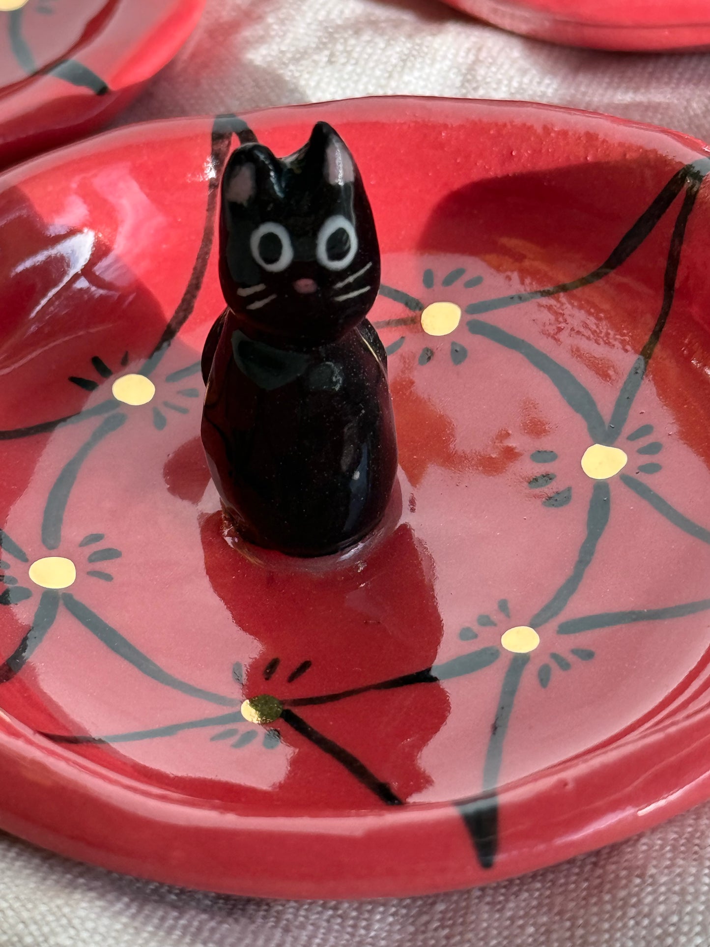 Handmade Ceramic Black Cat Ring Dish