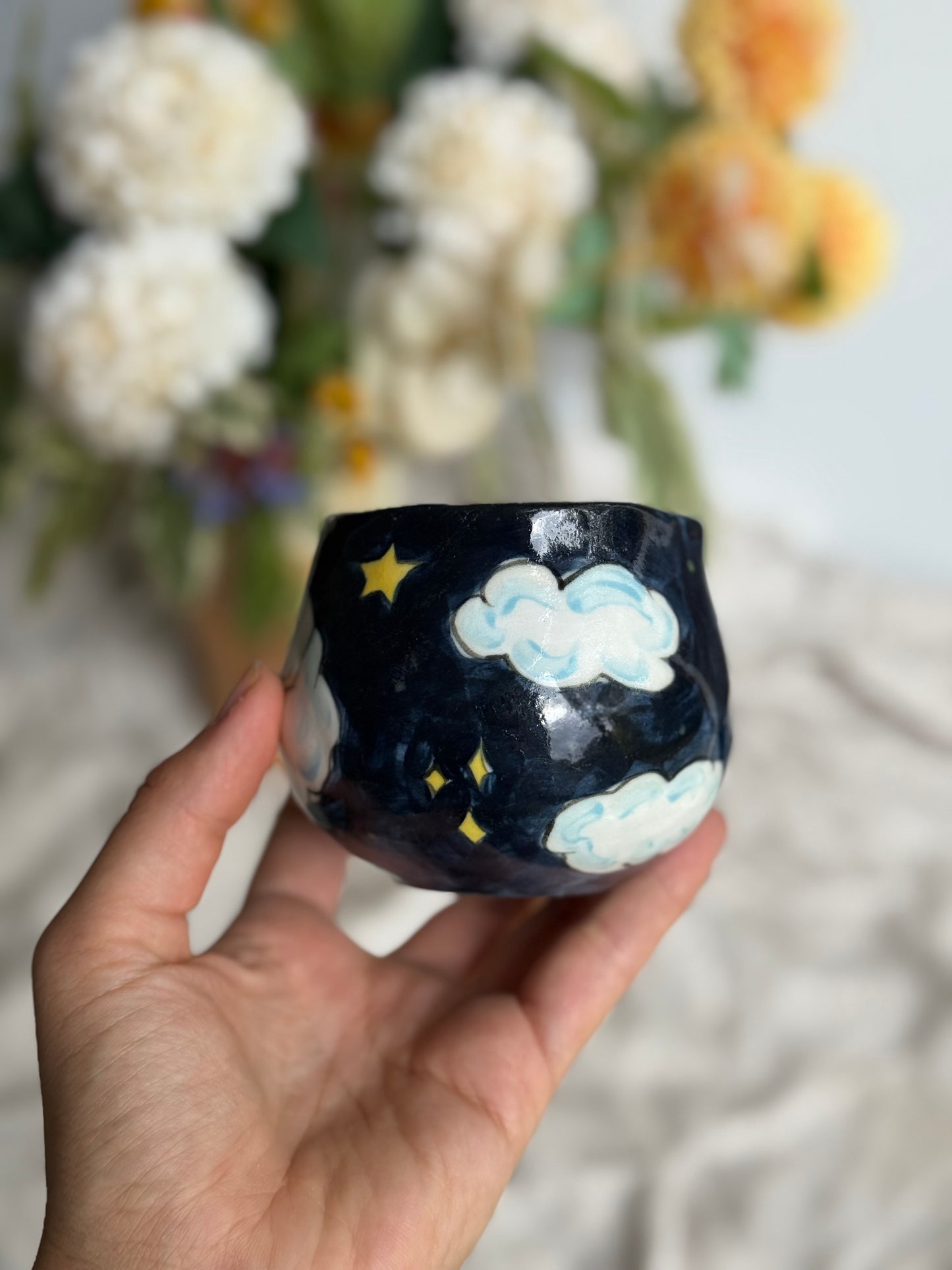 3D cloud detail ceramic mug close-up – handmade stoneware SL Ceramics