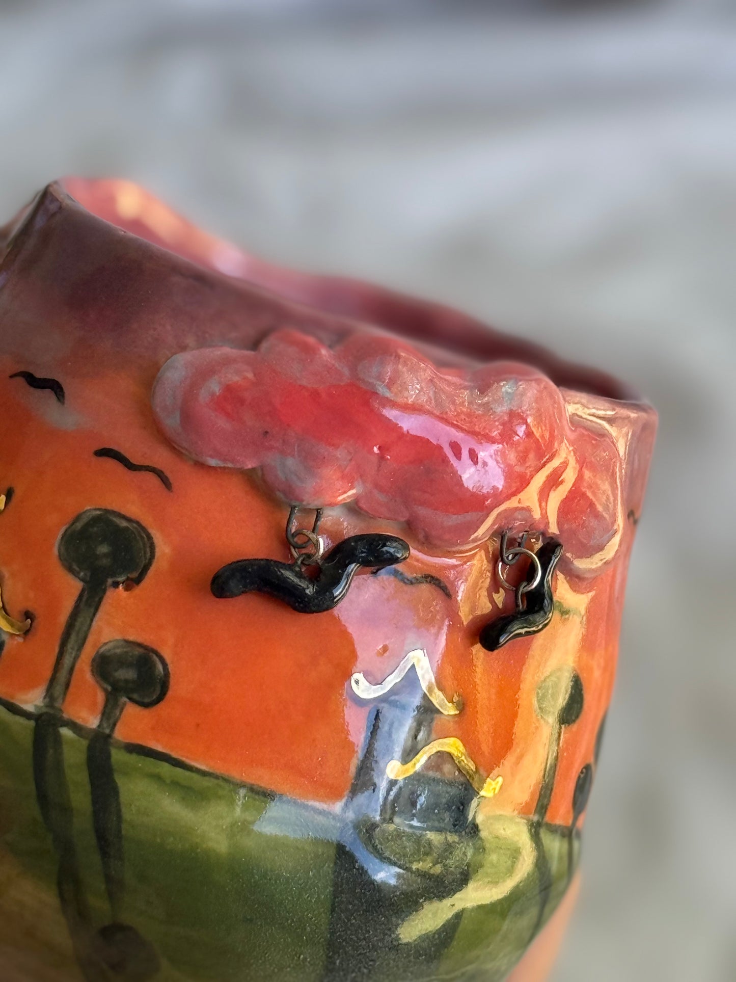 Style B sunset landscape ceramic mug detail – handmade pottery gift Australia