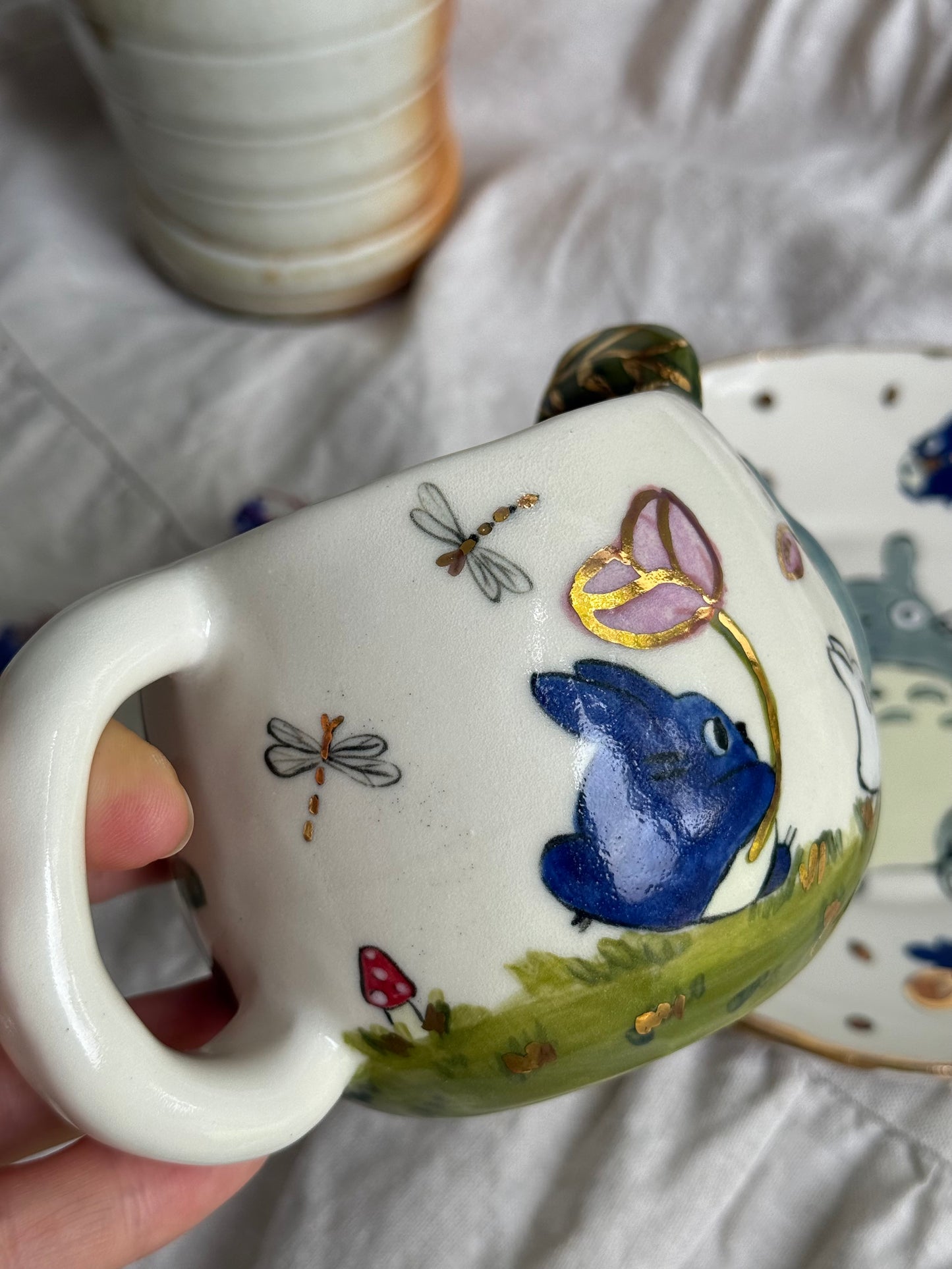 Totoro Set Mug and Plate with 22k gold - SL ceramics 