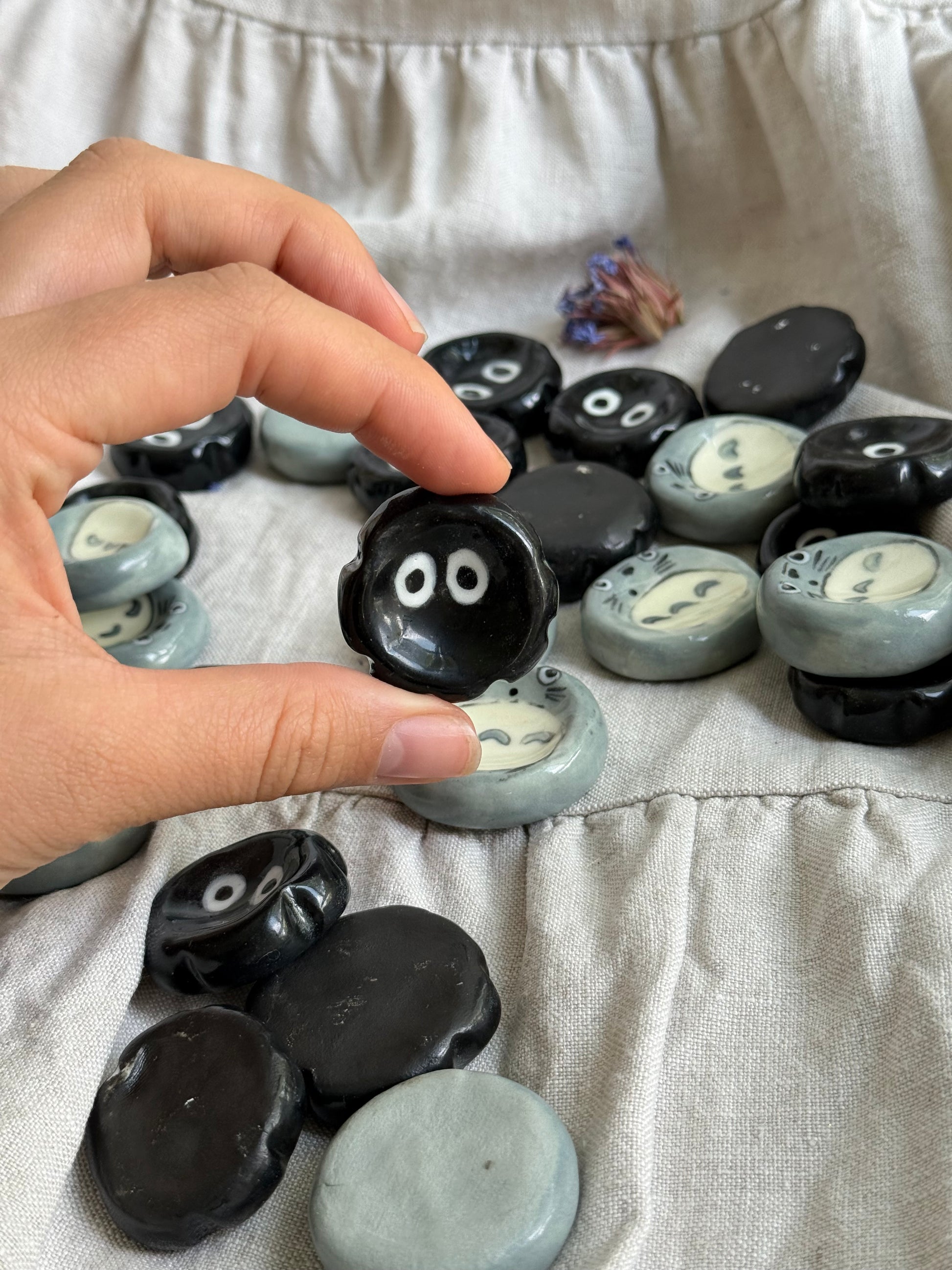 Set of 2 Handmade Ceramic Worry Stones - Thumb Stones with Cute Eyes - Anxiety Relief Gift - SL ceramics 