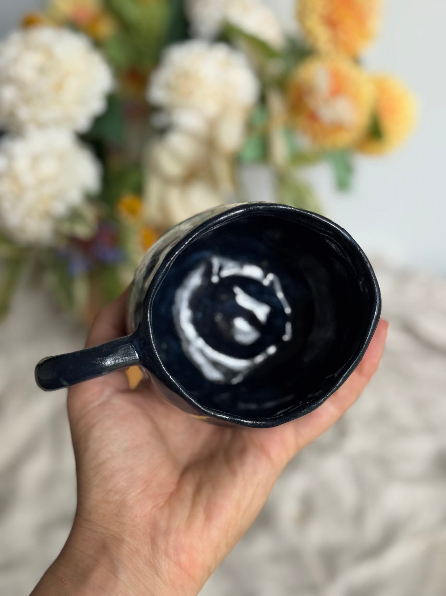 Cute cat ceramic mug close-up glaze detail – handmade pottery Australia