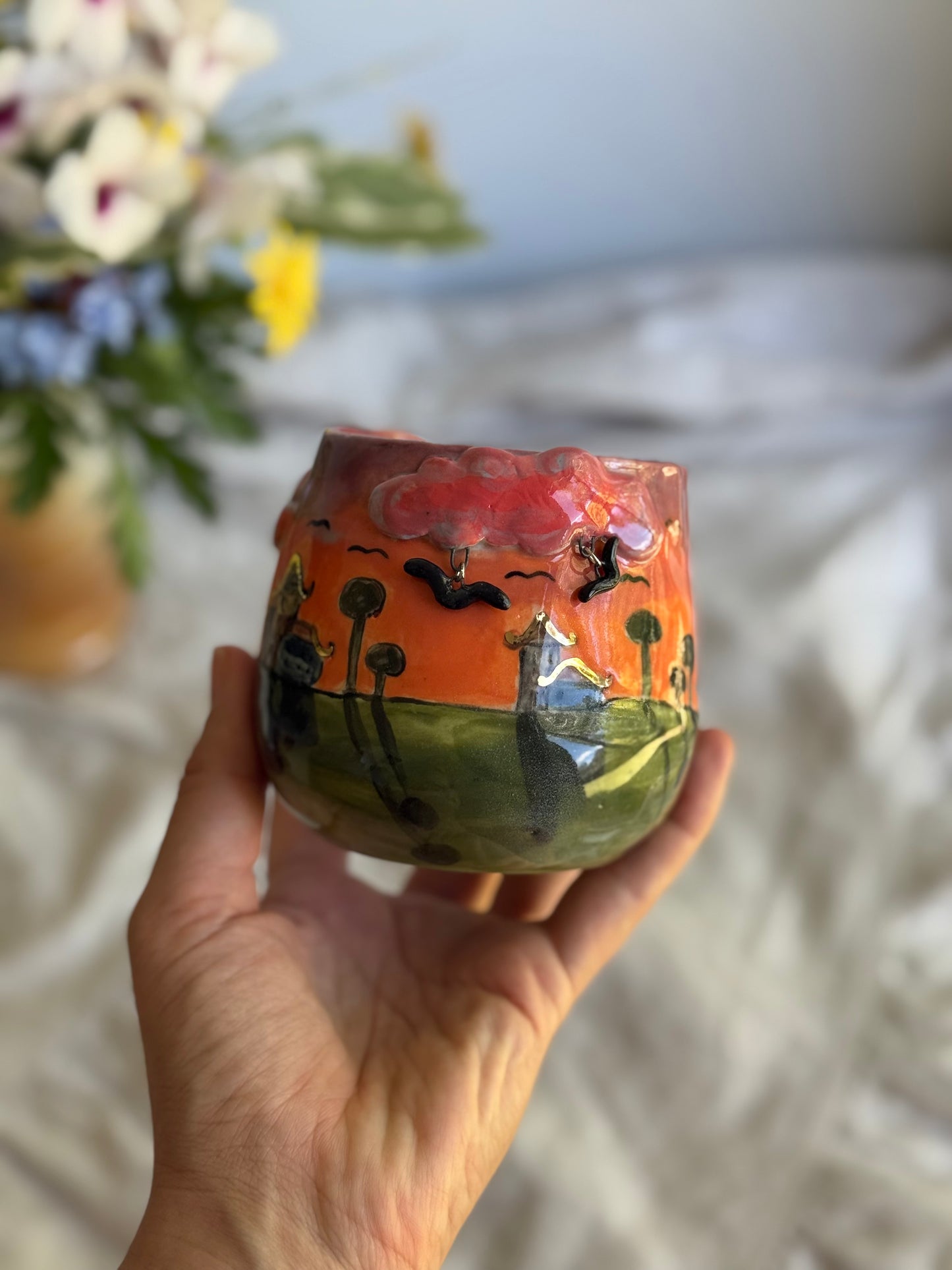 3D cloud and balloon mug side view – artisan pottery SL Ceramics