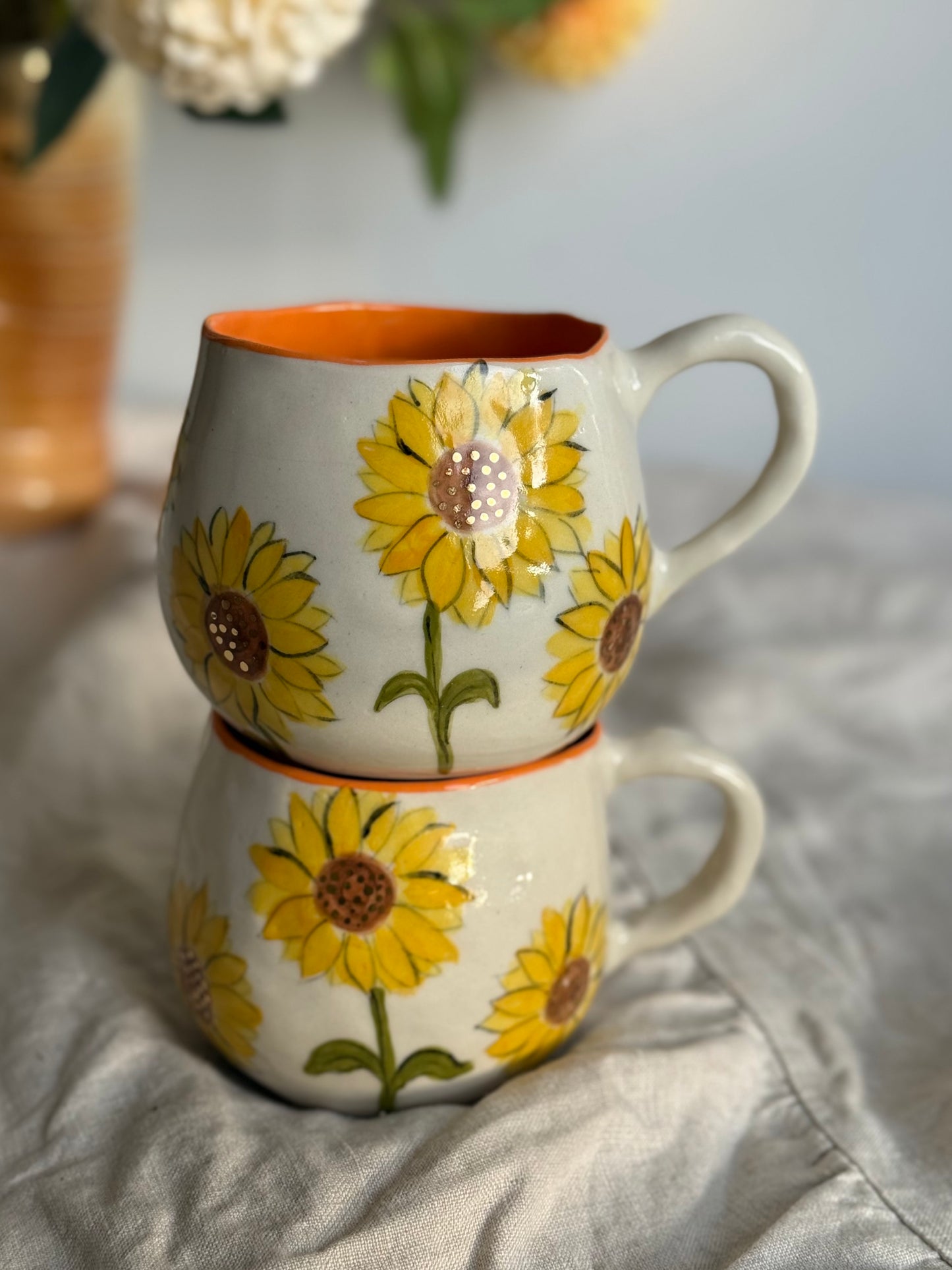Mugs with sunflower  handmade in Melbourne 