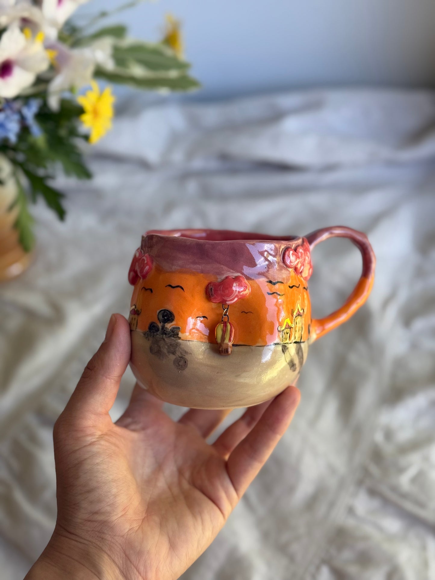 hot air balloon stoneware mug front view – handmade ceramics Australia