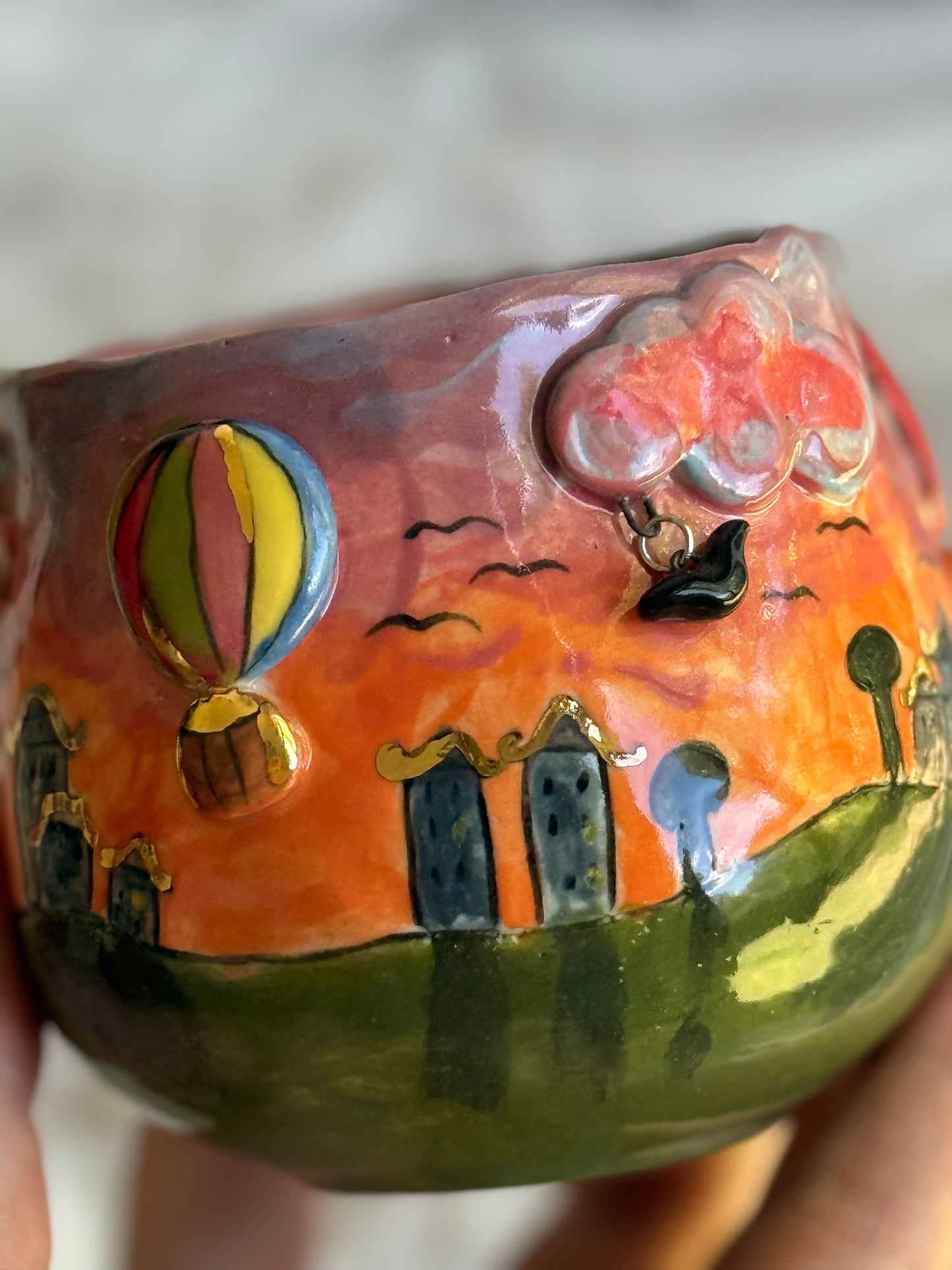 Style D 300ml hot air balloon stoneware mug front view – handmade ceramics Australia