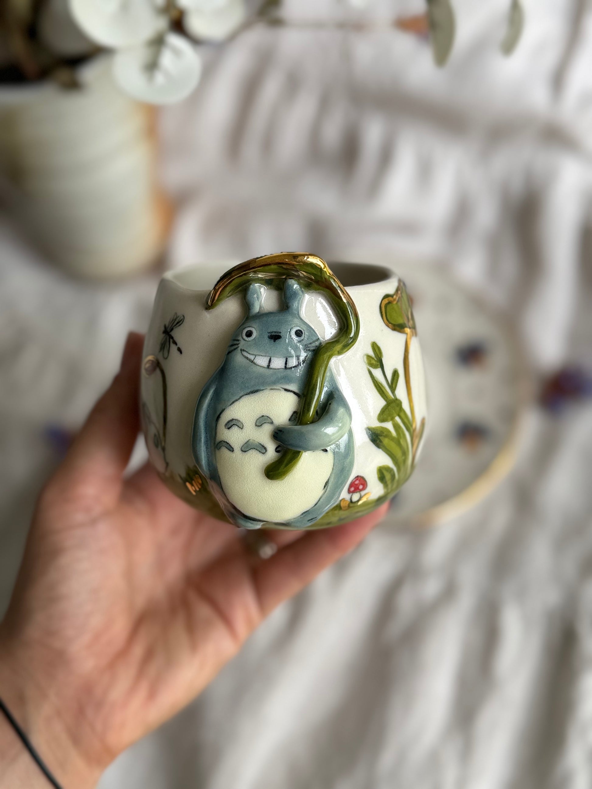 Totoro Set Mug and Plate with 22k gold - SL ceramics 