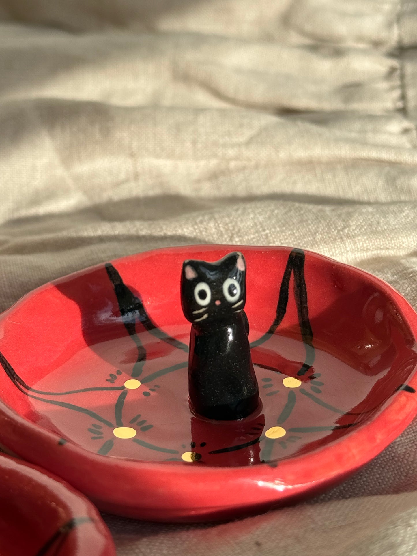 Handmade Ceramic Black Cat Ring Dish