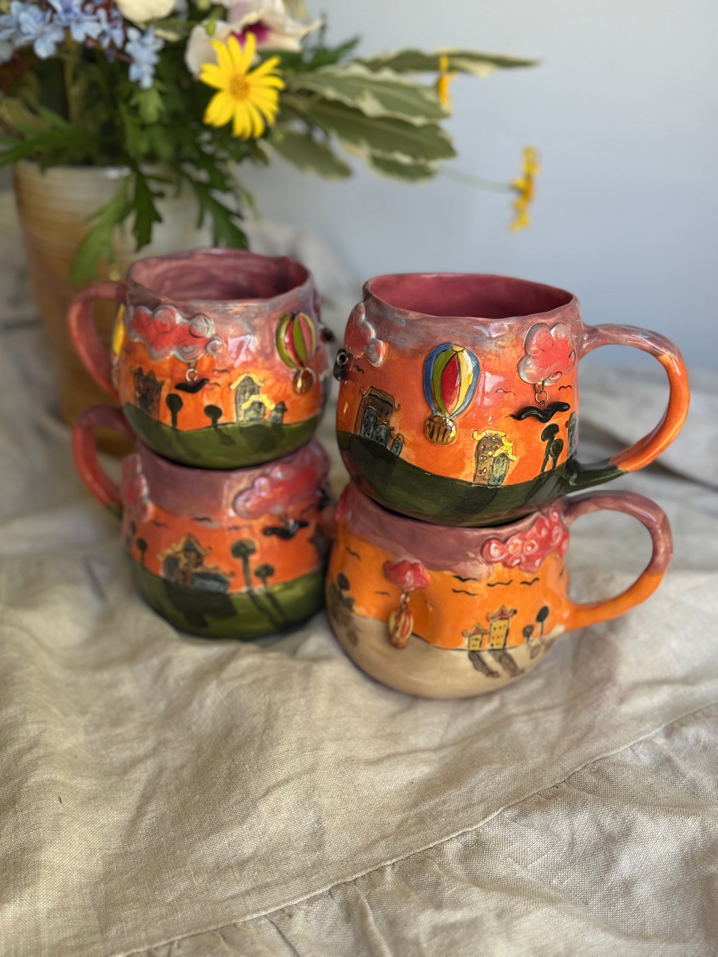 3D Hot Air Balloon ceramic mug all styles overview – handmade pottery Melbourne
