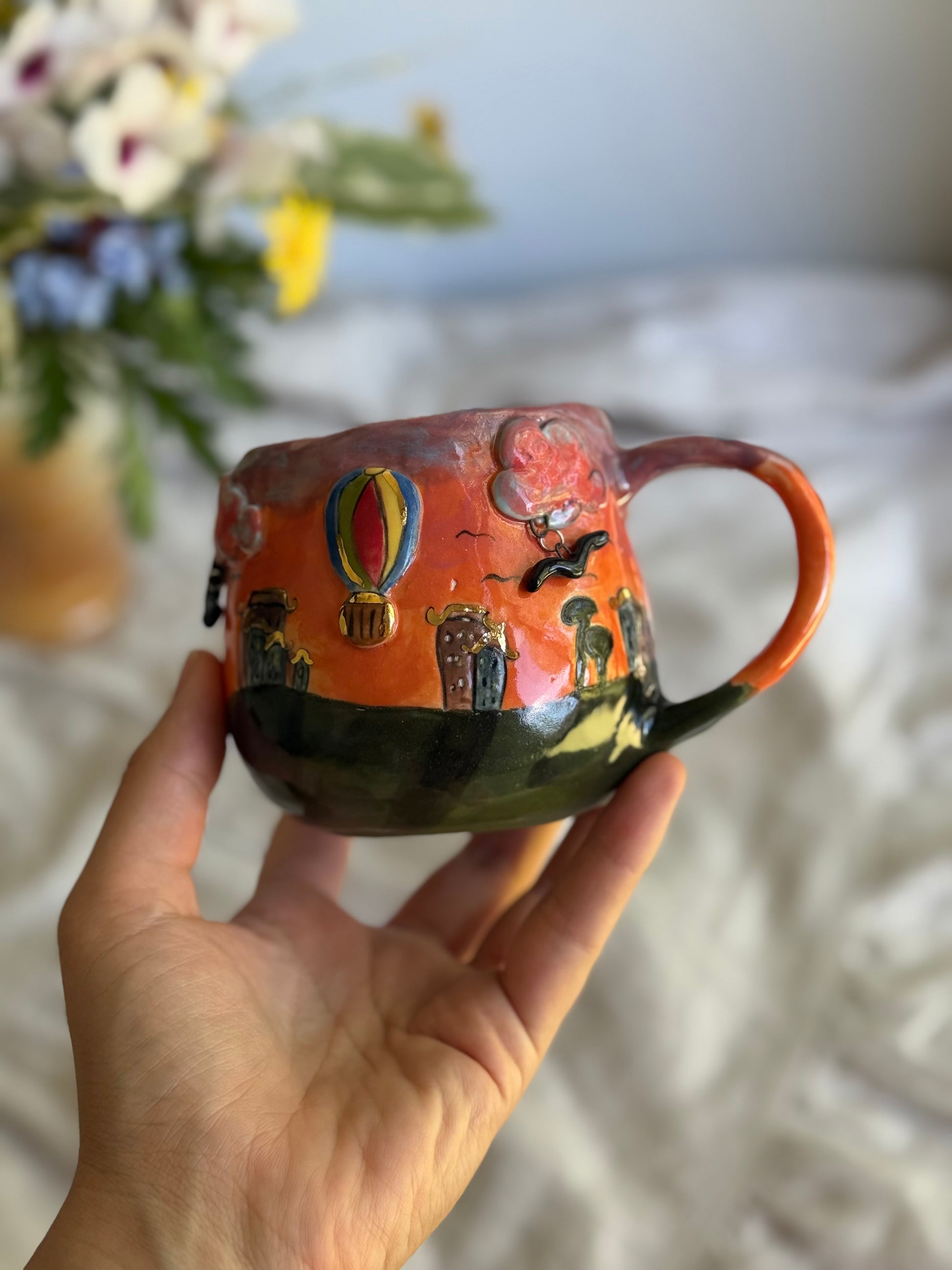 3D Hot Air Balloon & Sunset Landscape Mug - SL ceramics 