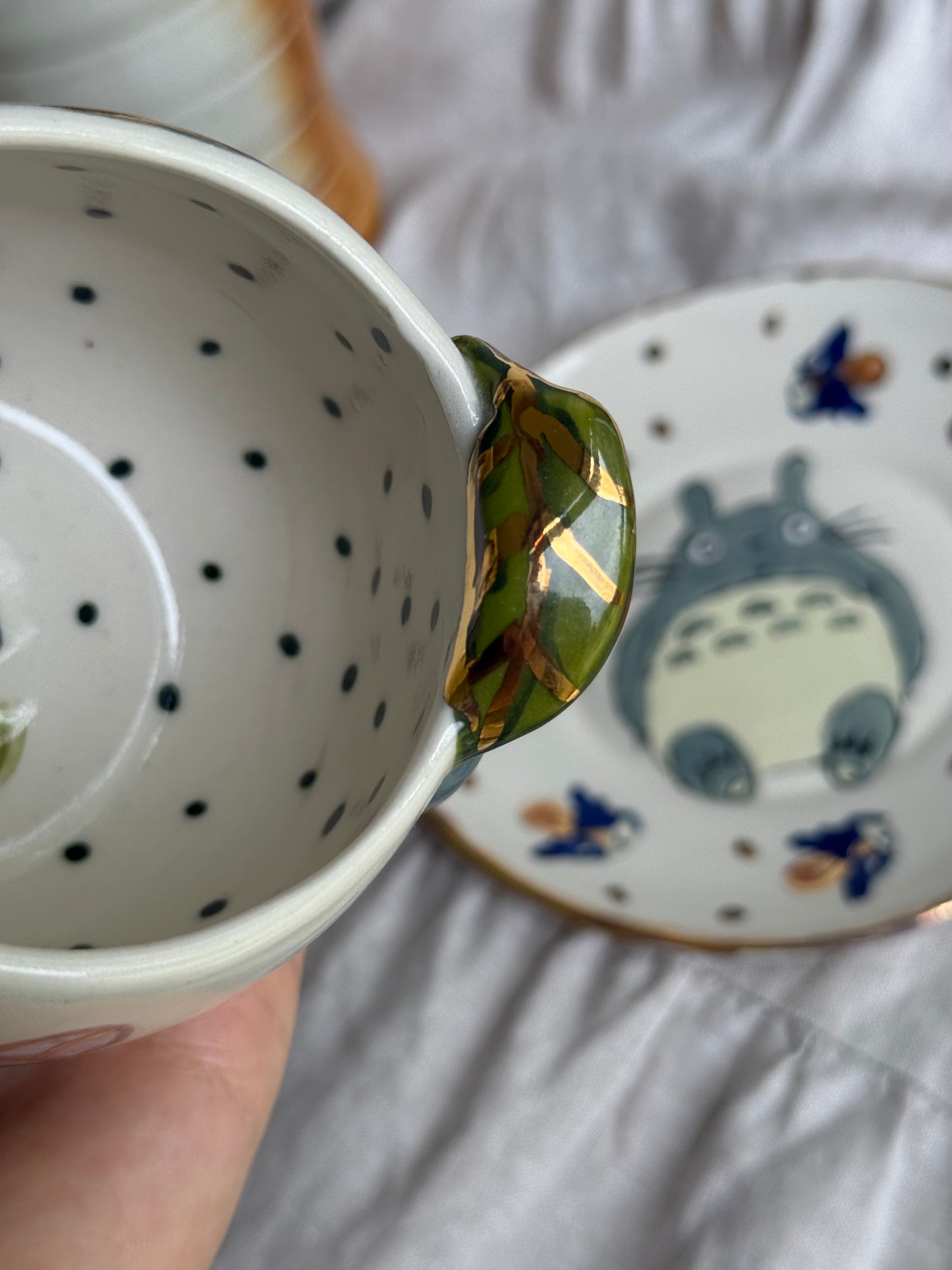 Totoro Set Mug and Plate with 22k gold - SL ceramics 