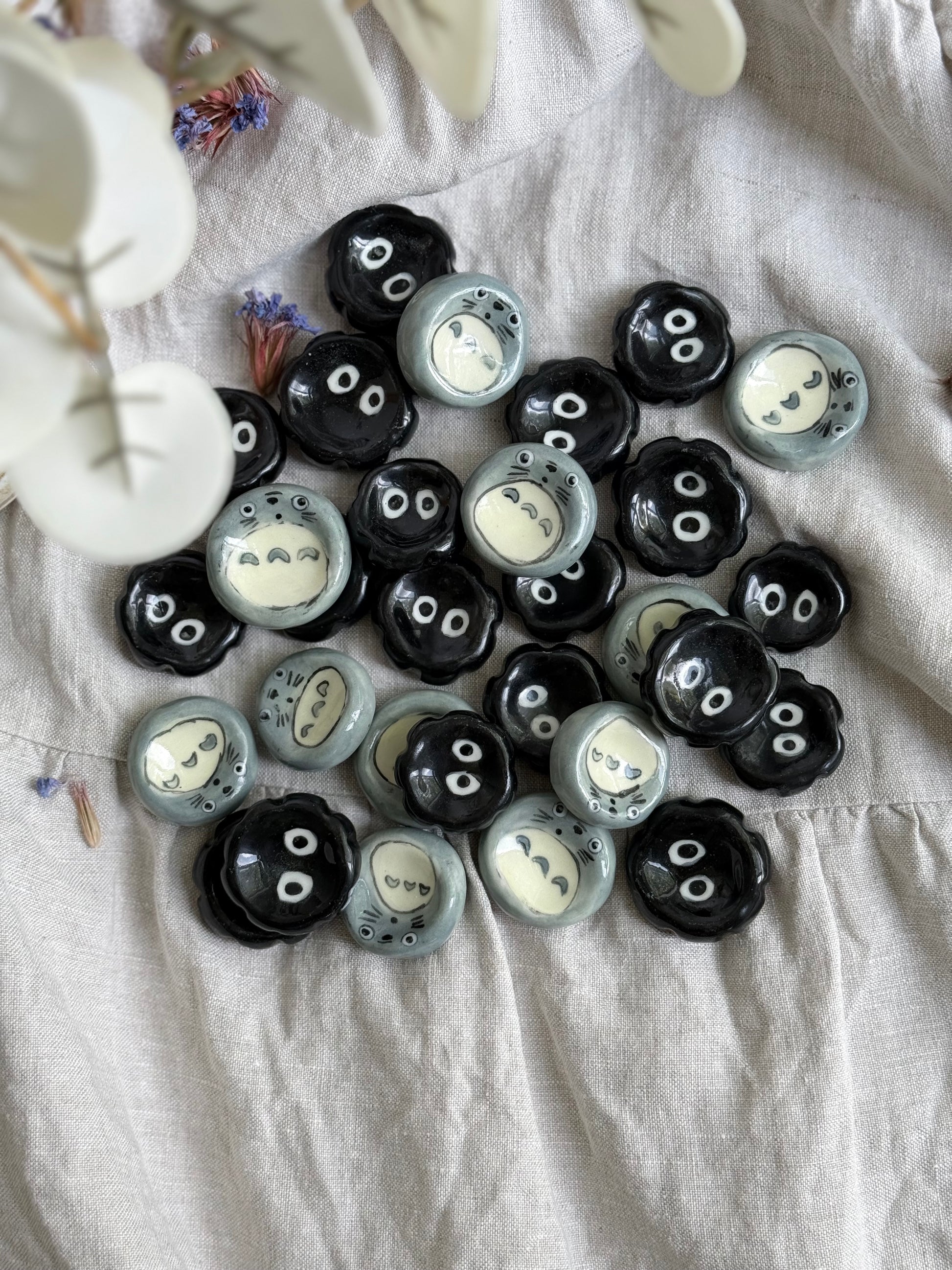 Set of 2 Handmade Ceramic Worry Stones - Thumb Stones with Cute Eyes - Anxiety Relief Gift - SL ceramics 
