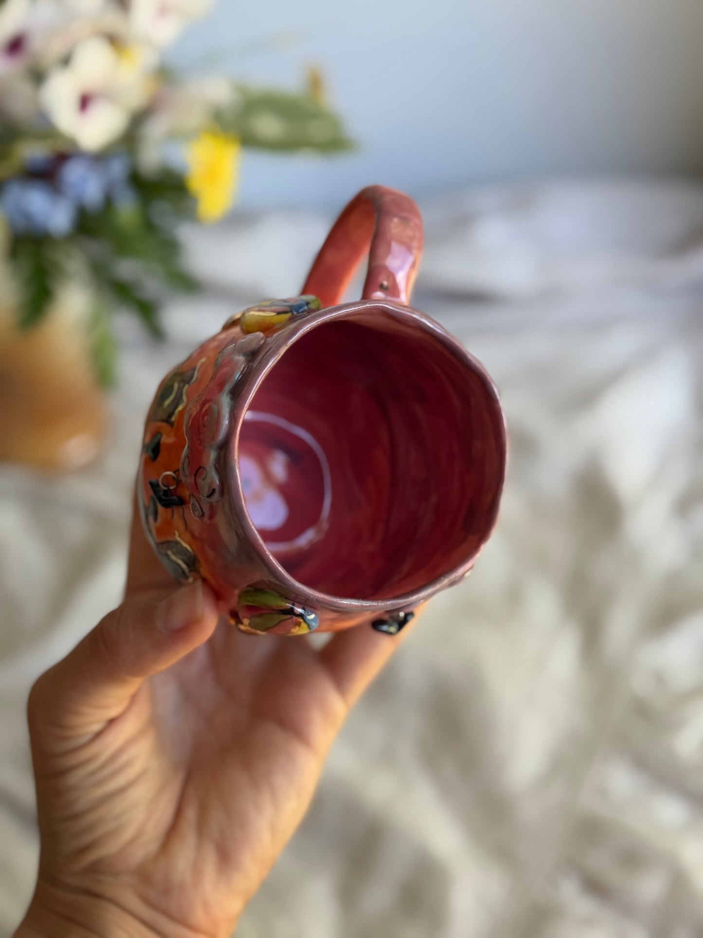 Style D sunset landscape ceramic mug detail – handmade pottery gift Australia