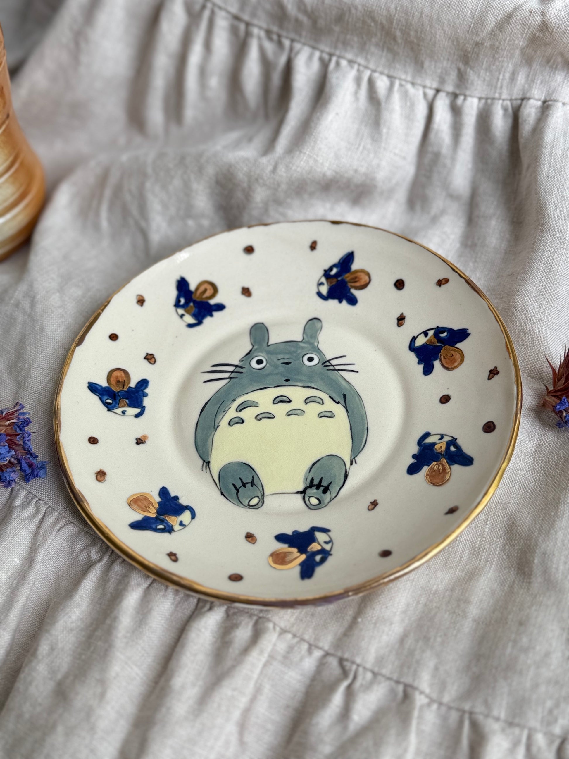 Totoro Set Mug and Plate with 22k gold - SL ceramics 