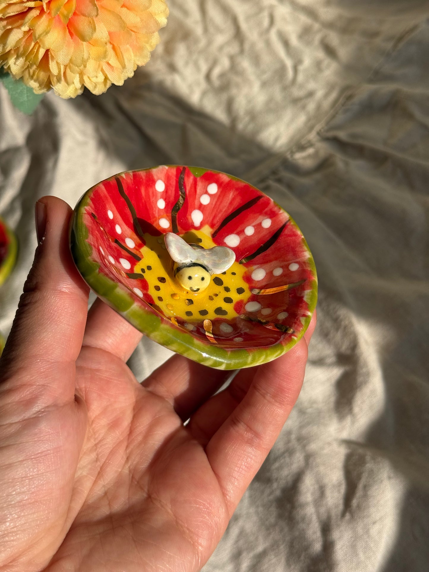 Floral ceramic ring dish side view - artisan pottery Melbourne