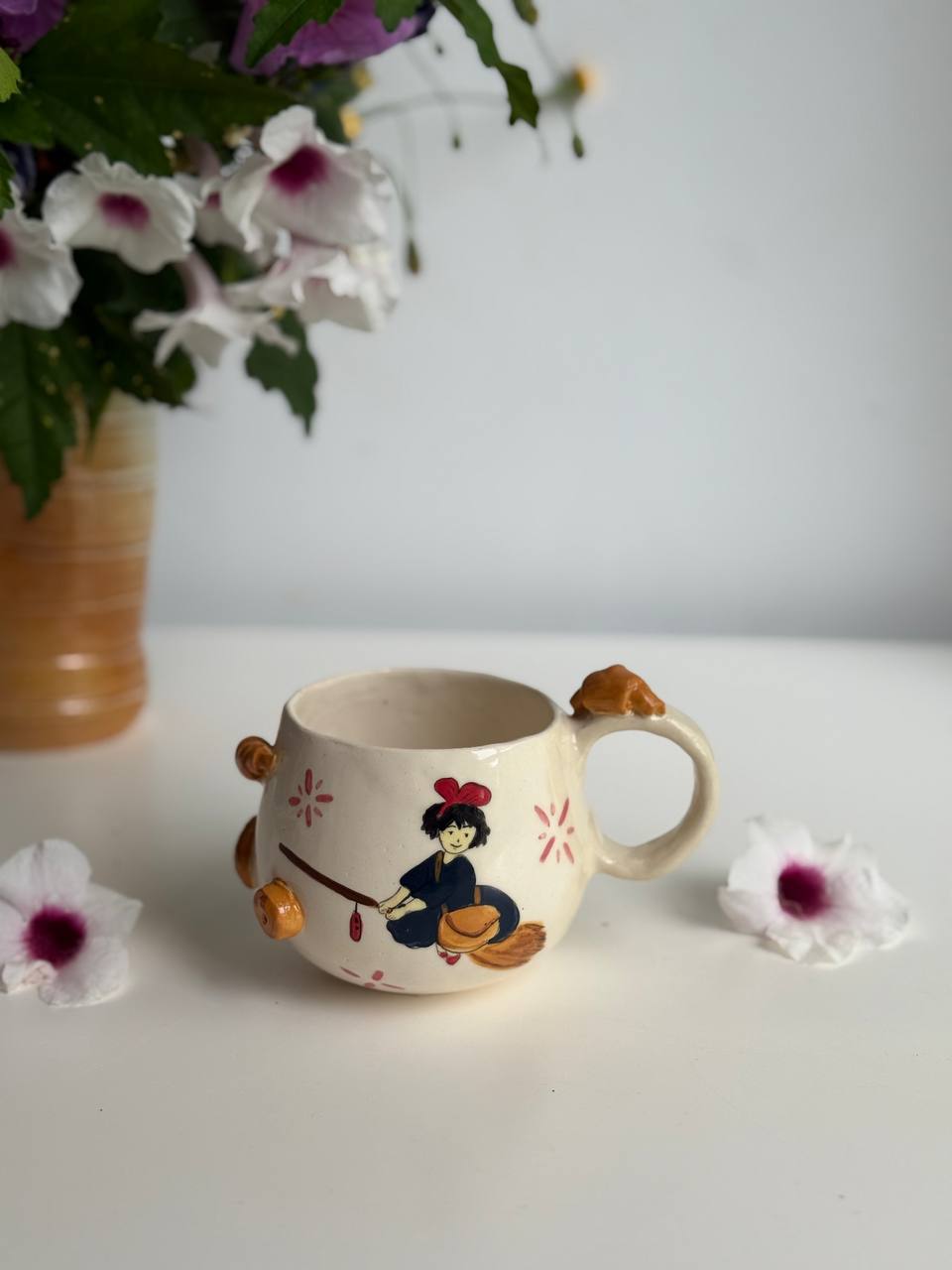 Ghibli-Inspired Kiki Mug – 3D Croissants & Bread, Kiki on Her Broom 320 ml - SL ceramics 