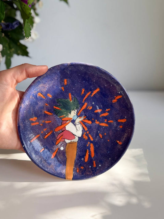 Howl Inspired Ceramic Plate 18cm, Hand Painted Anime Art Dish, Studio Ghibli Style Decorative Plate