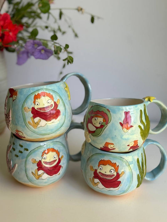 Ghibli-Inspired Ponyo Mug – Underwater Adventure with 3D Marine Details  450 ml