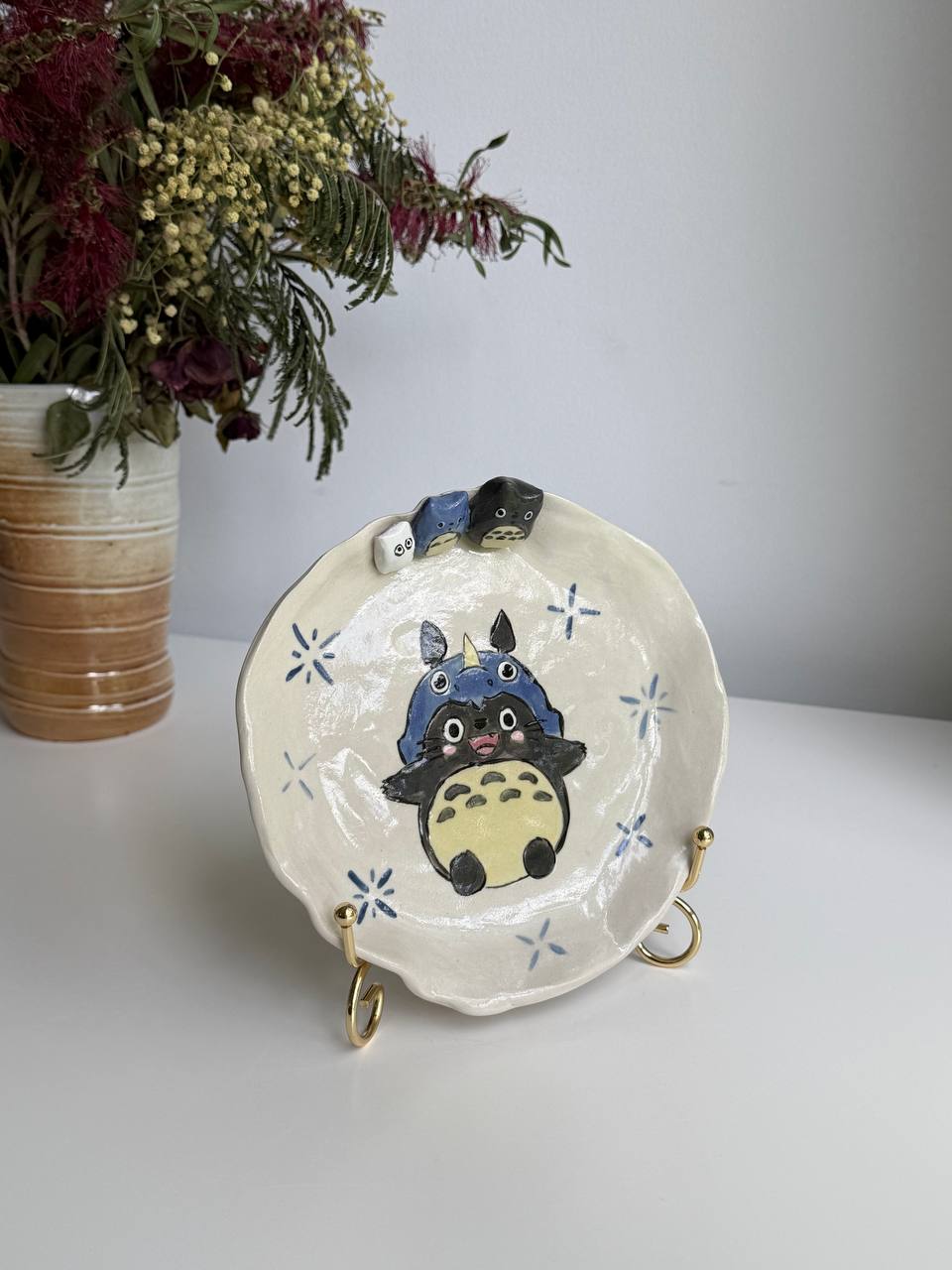 Totoro Trinket Plate – Hand-painted Ceramic Dish - SL ceramics 