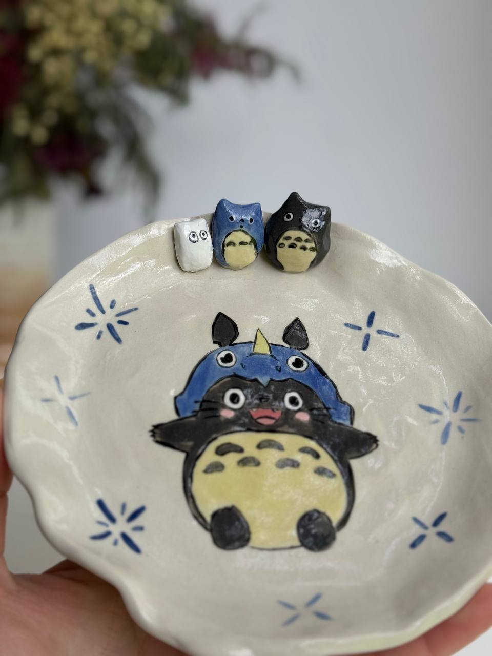 Totoro Trinket Plate – Hand-painted Ceramic Dish - SL ceramics 