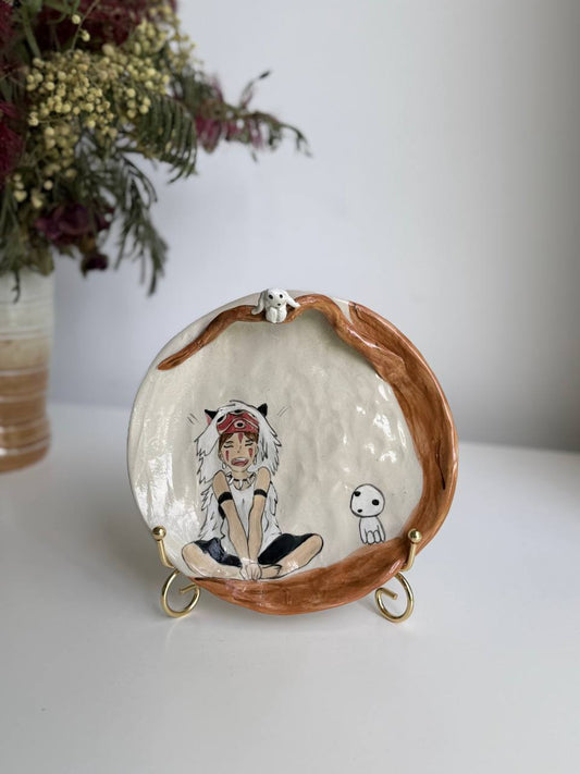 Princess Mononoke Trinket Plate – Hand-painted Ceramic Dish with 3D Kodama (Seconds) - SL ceramics 