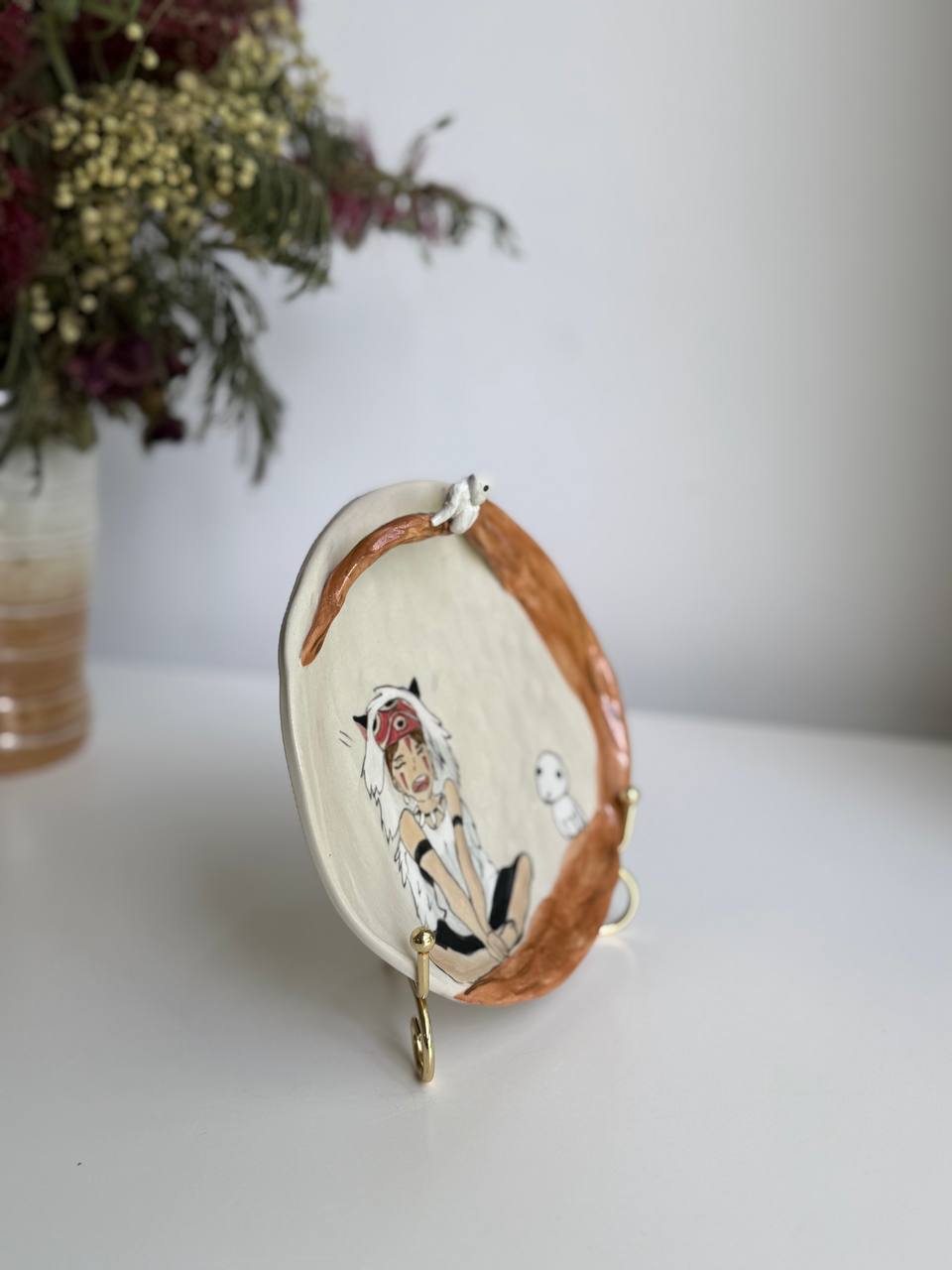Princess Mononoke Trinket Plate – Hand-painted Ceramic Dish with 3D Kodama (Seconds) - SL ceramics 