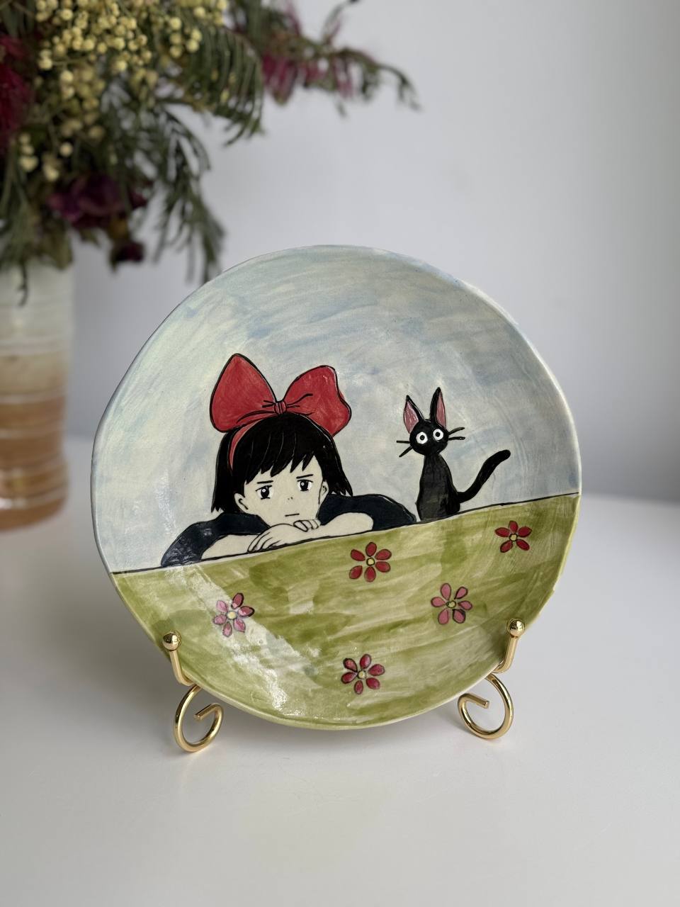 Kiki’s Delivery Service Trinket Plate – Hand-painted Ceramic Dish with Kiki and Jiji - SL ceramics 
