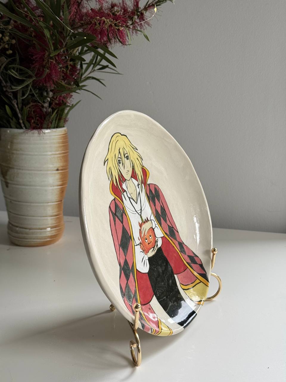 Howl’s Moving Castle Large Plate – Hand-painted Ceramic Dish Featuring Howl Holding Calcifer - SL ceramics 