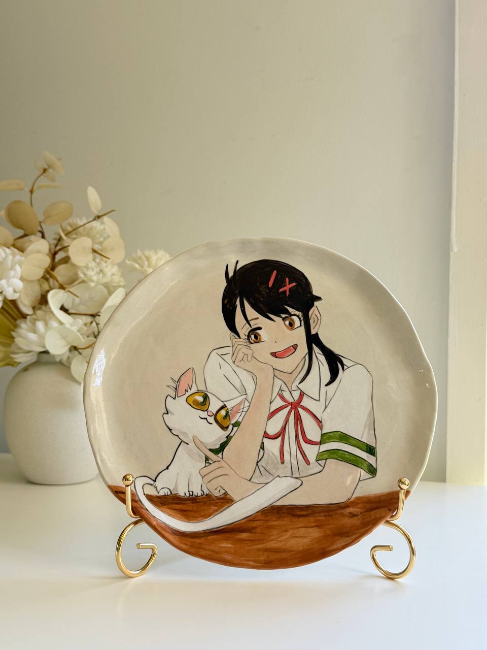 Suzume no Tojimari Ceramic Plate – Hand-Painted 22cm Stoneware Dish with Suzume & Daijin - SL ceramics 
