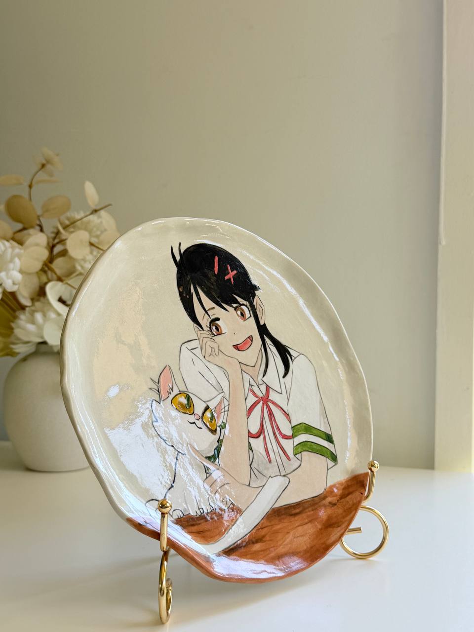 Suzume no Tojimari Ceramic Plate – Hand-Painted 22cm Stoneware Dish with Suzume & Daijin - SL ceramics 